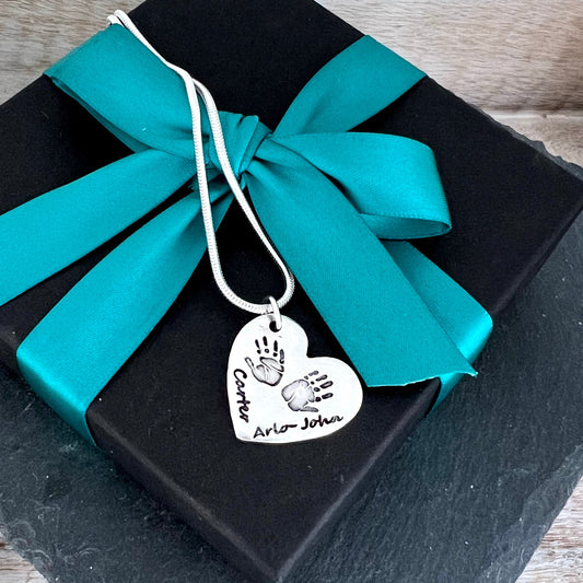Double Hand Print Necklace (2 children) - Silver Magpie Fingerprint Jewellery