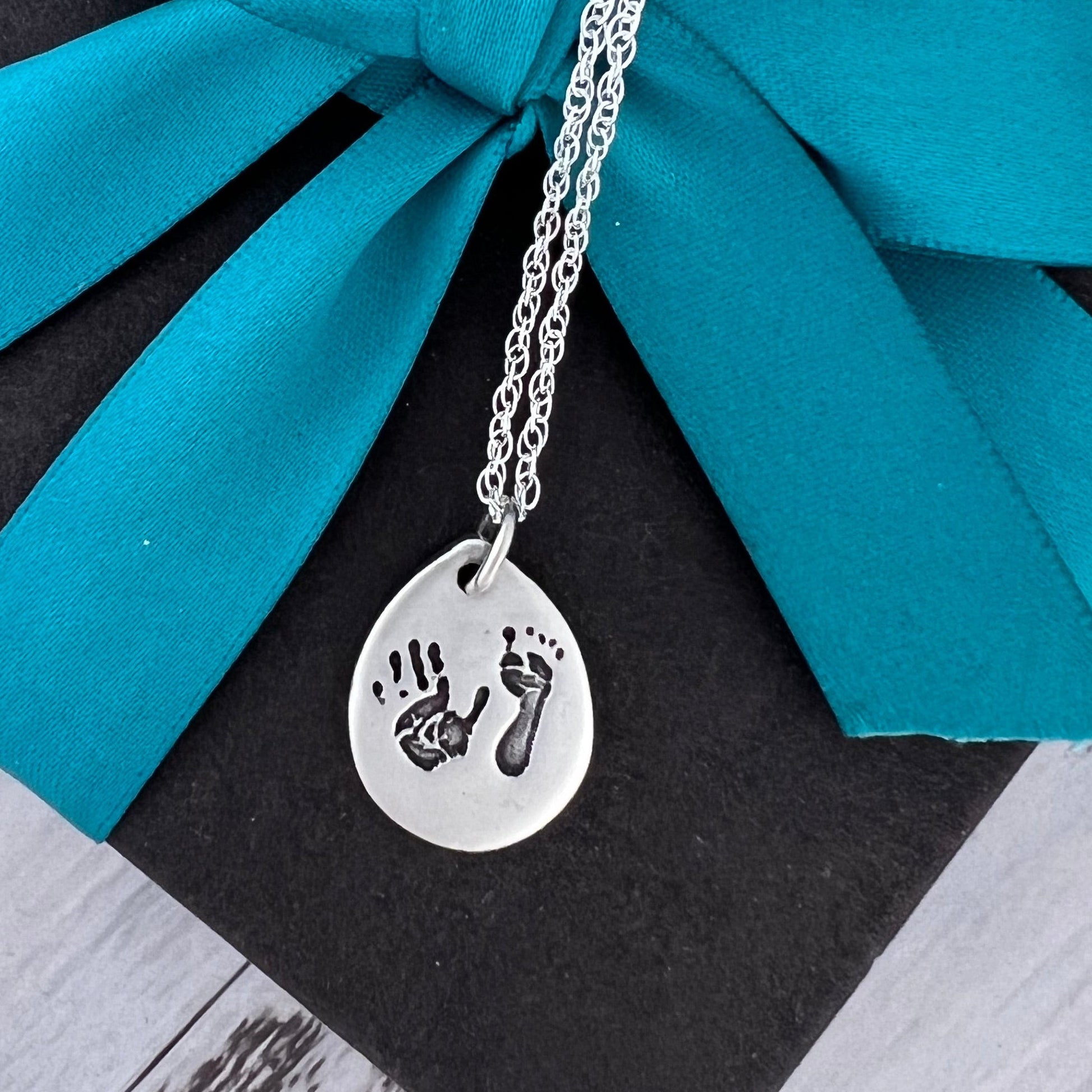 Handprint & Footprint Rose Petal Necklace (regular) - Silver Magpie Fingerprint Jewellery