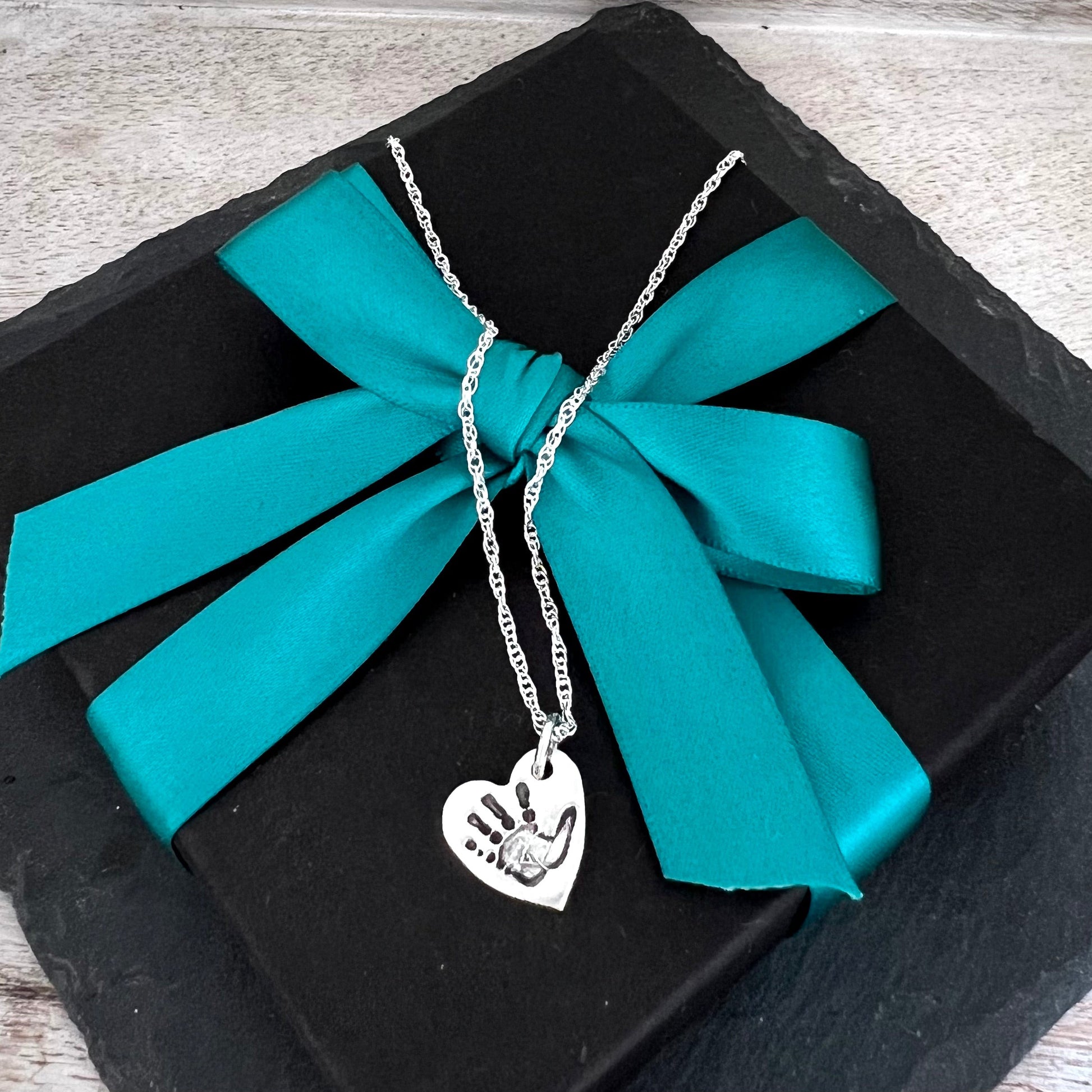 Handprint / Footprint Heart Pendant (mini) - Silver Magpie Fingerprint Jewellery