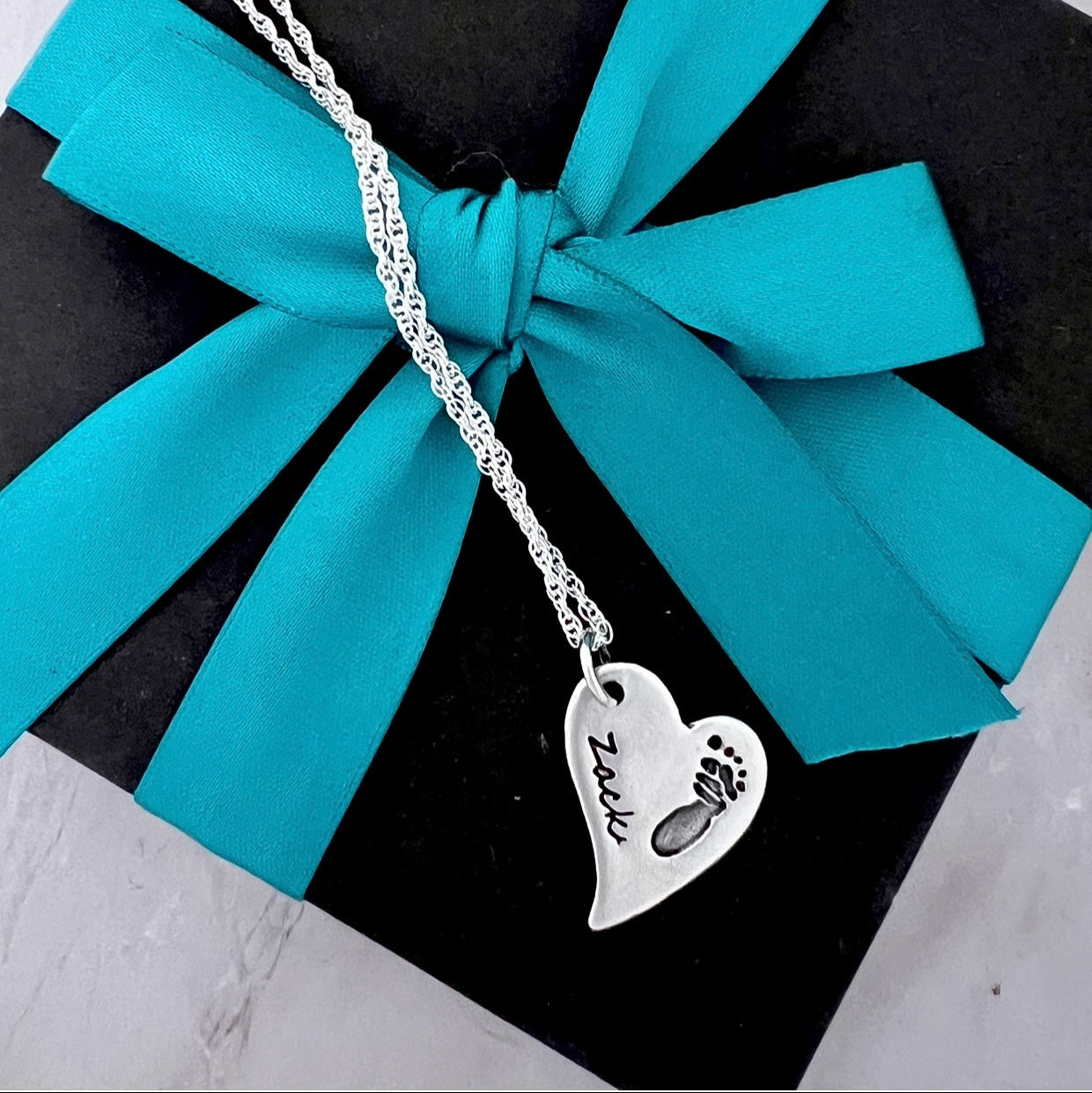 Handprint / Footprint Offset Heart Necklace (regular)