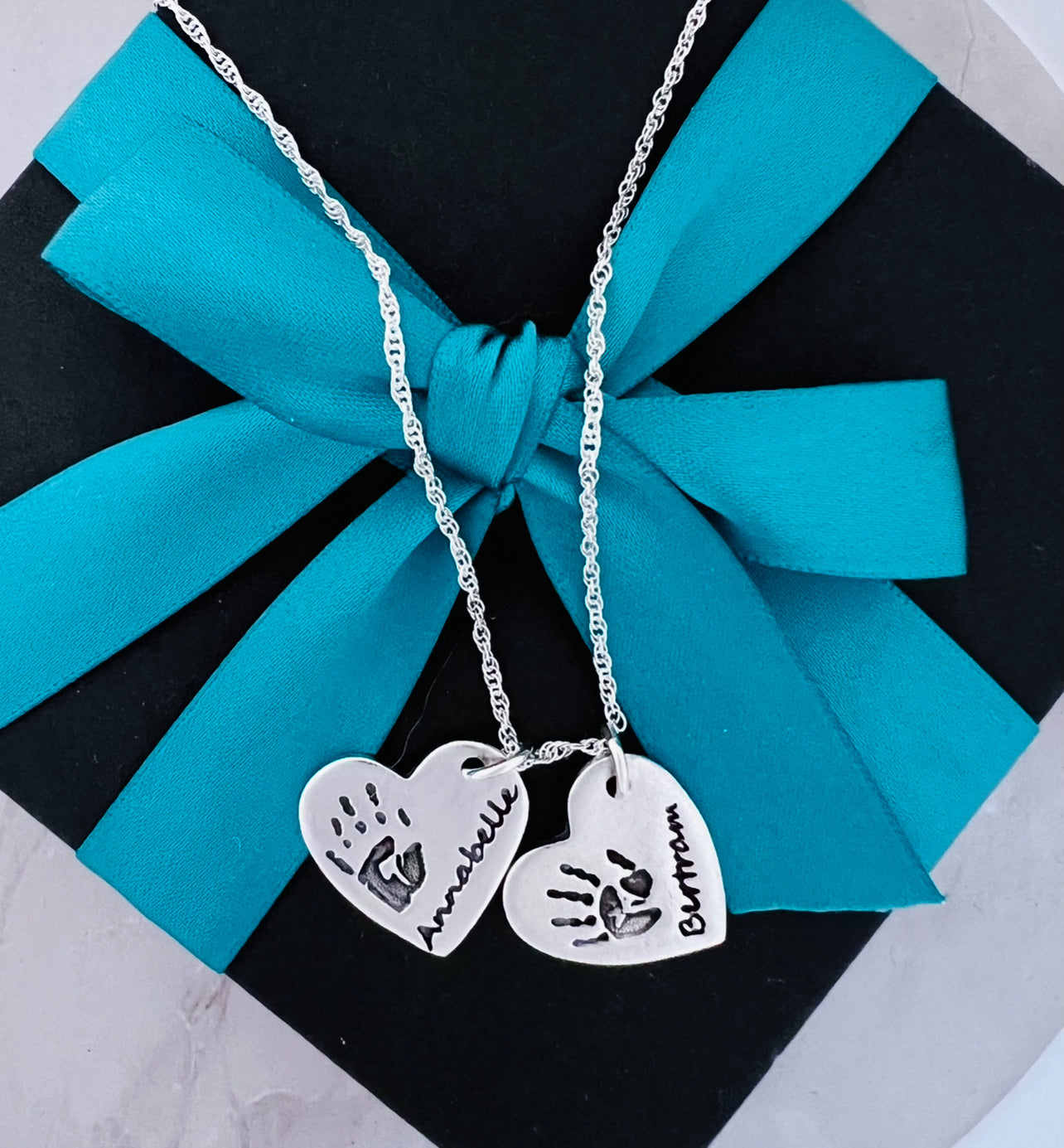 Handprint / Footprint Heart Necklace (regular) - Silver Magpie Fingerprint Jewellery