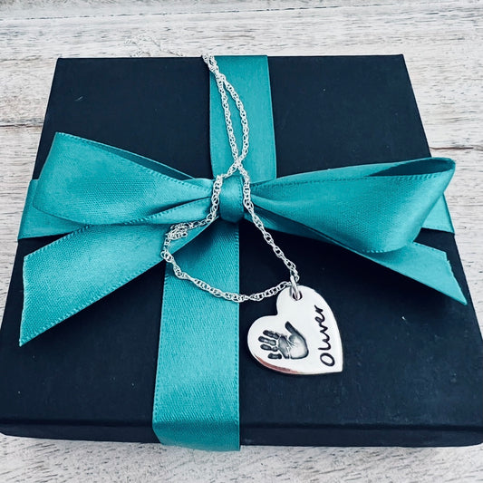 Handprint / Footprint Heart Necklace (regular) - Silver Magpie Fingerprint Jewellery