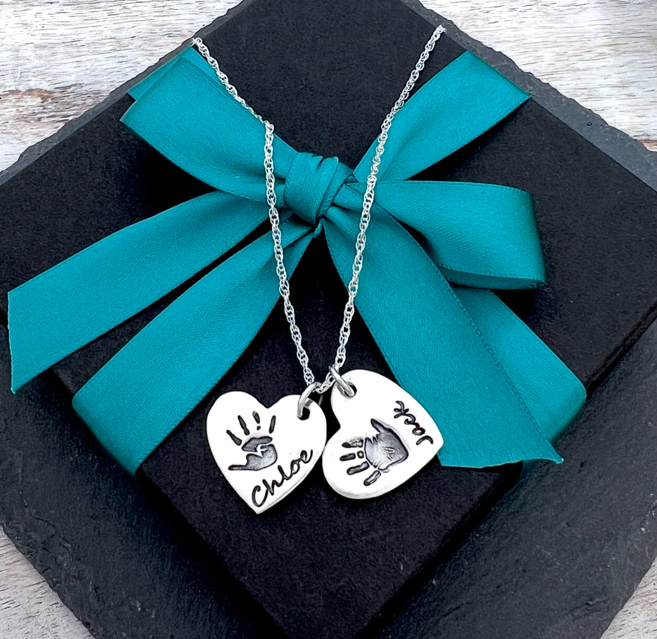 Handprint / Footprint Heart Necklace (regular) - Silver Magpie Fingerprint Jewellery