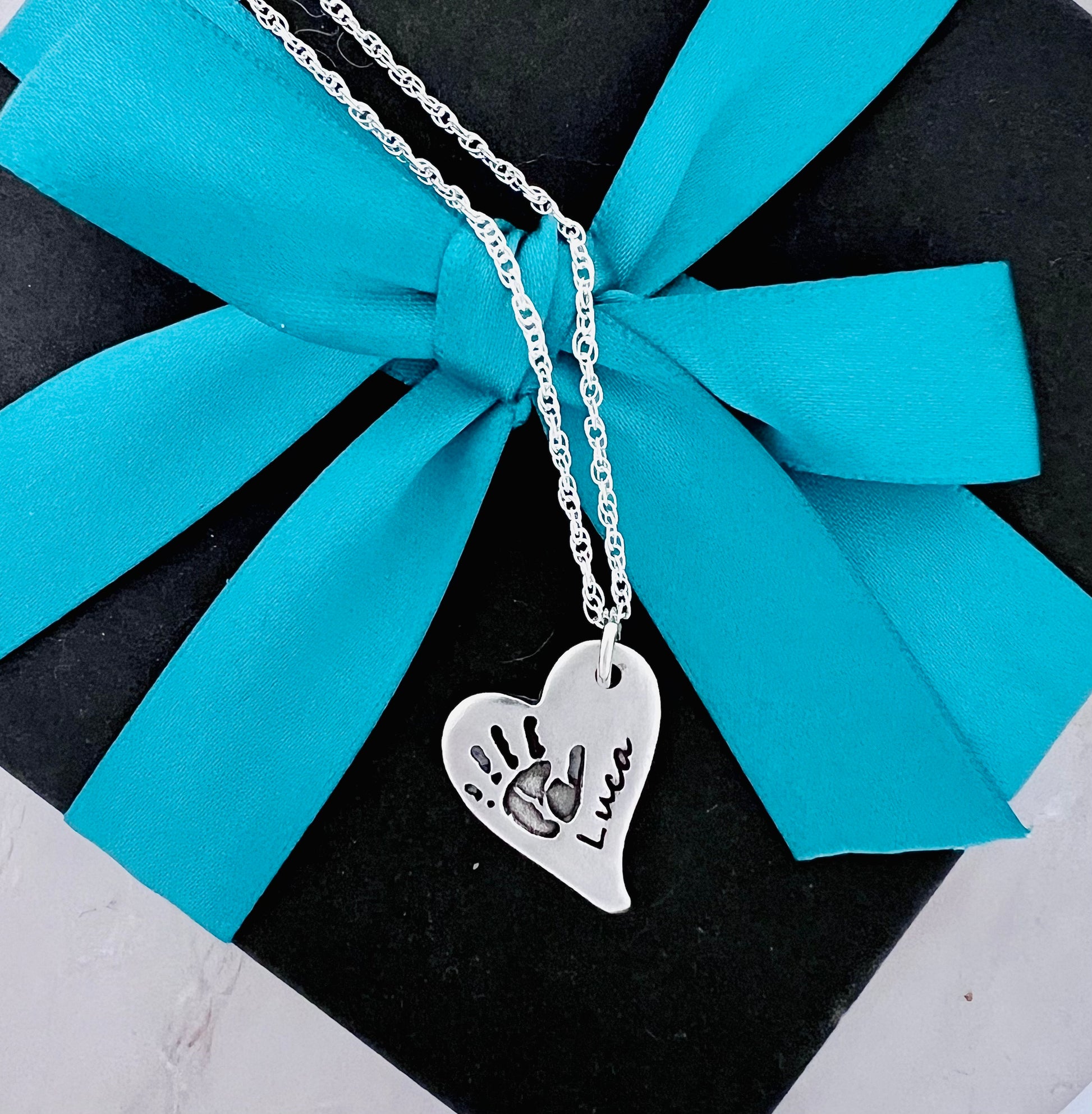 Handprint / Footprint Offset Heart Necklace (regular) - Silver Magpie Fingerprint Jewellery