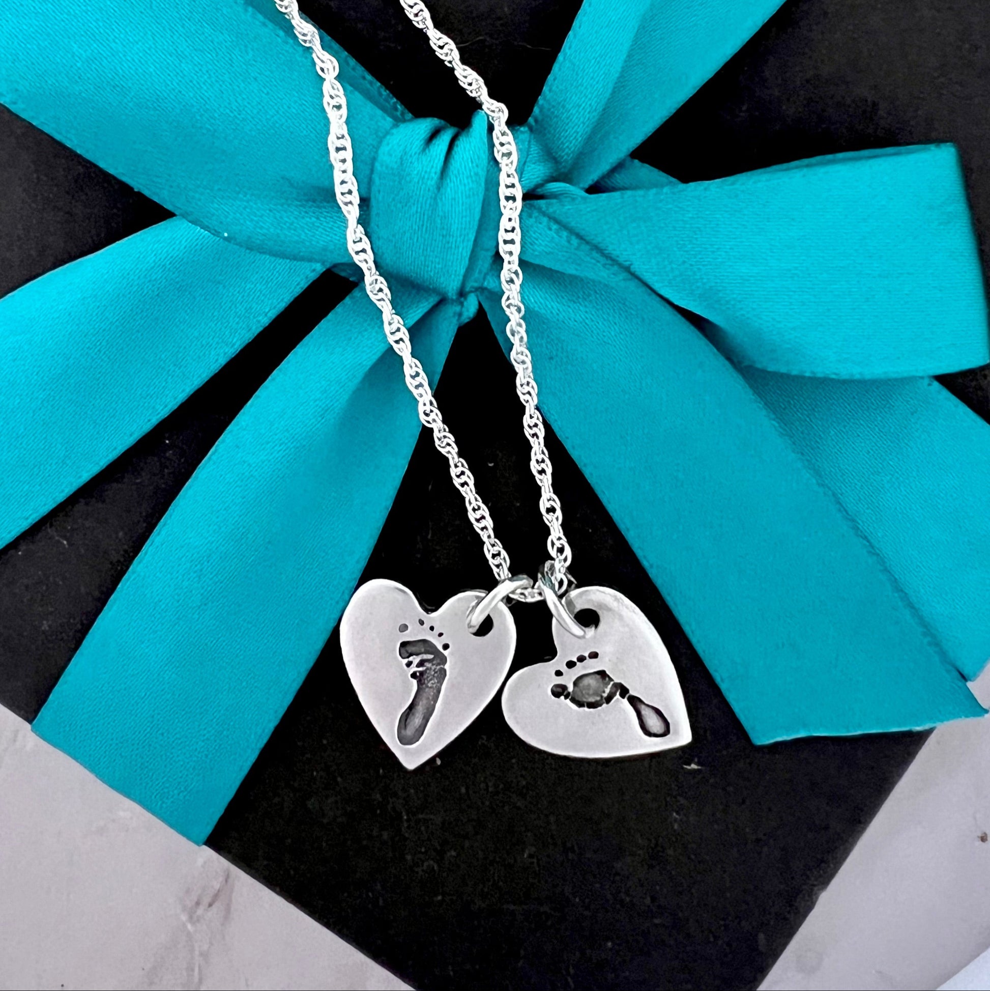 Handprint / Footprint Heart Pendant (mini) - Silver Magpie Fingerprint Jewellery