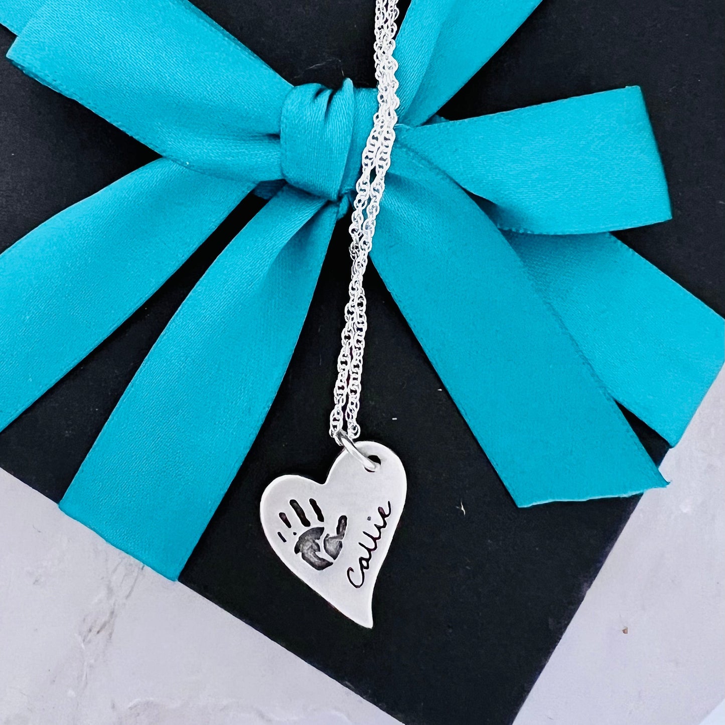 Handprint / Footprint Offset Heart Necklace (regular)