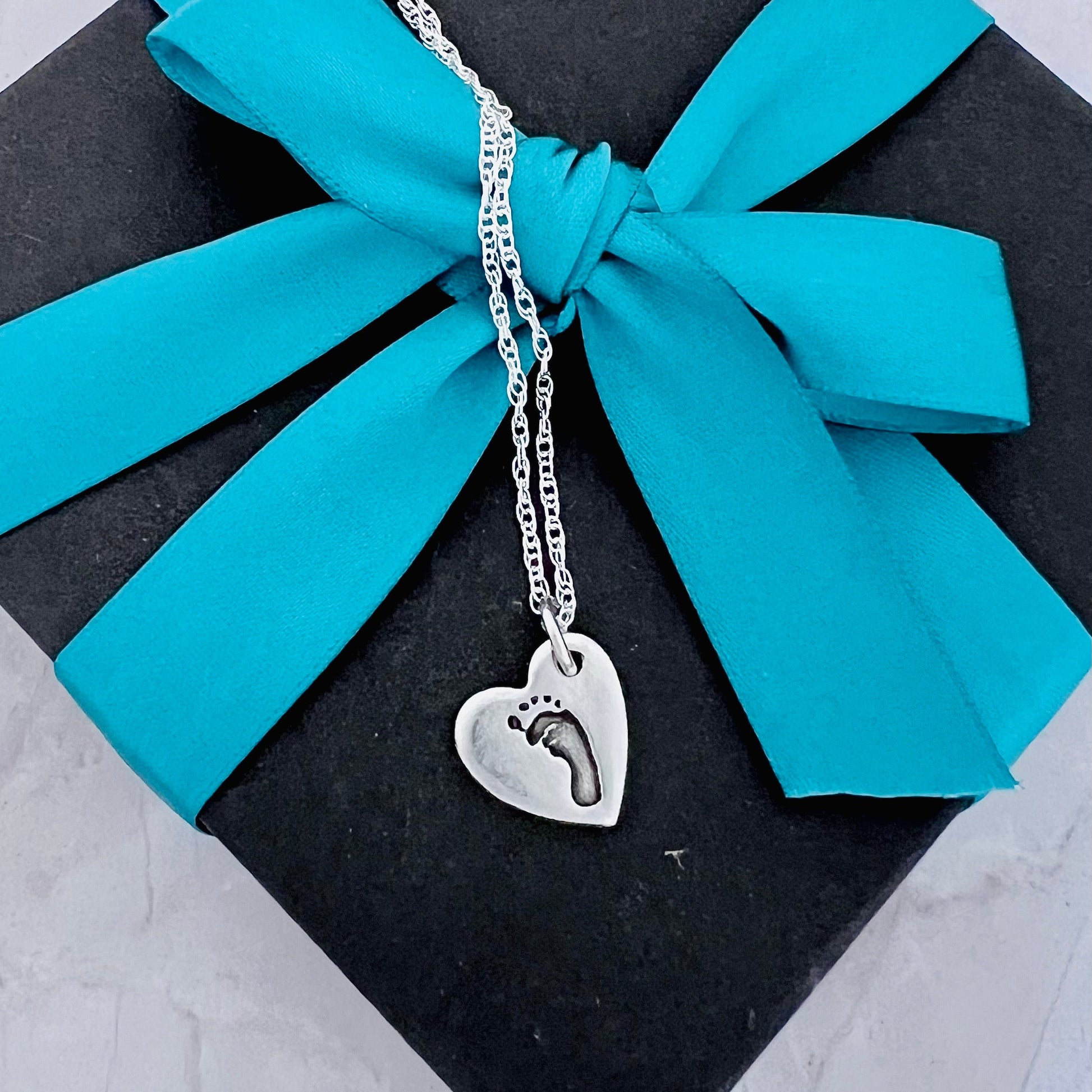 Handprint / Footprint Heart Pendant (mini) - Silver Magpie Fingerprint Jewellery