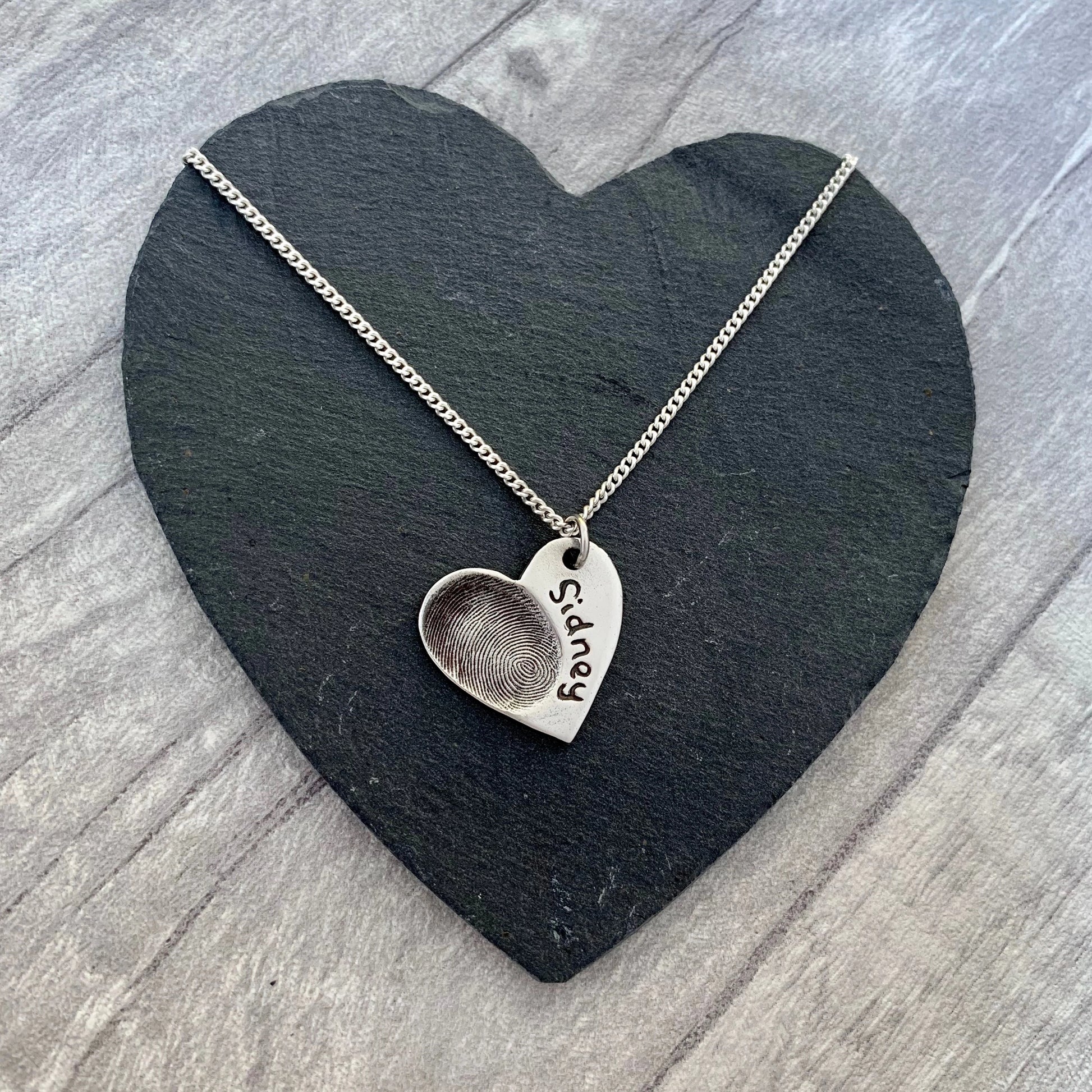 Fingerprint Necklace (Heart) - Silver Magpie Fingerprint Jewellery