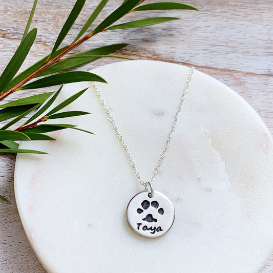 Paw Print Necklace (Round) - Silver Magpie Fingerprint Jewellery