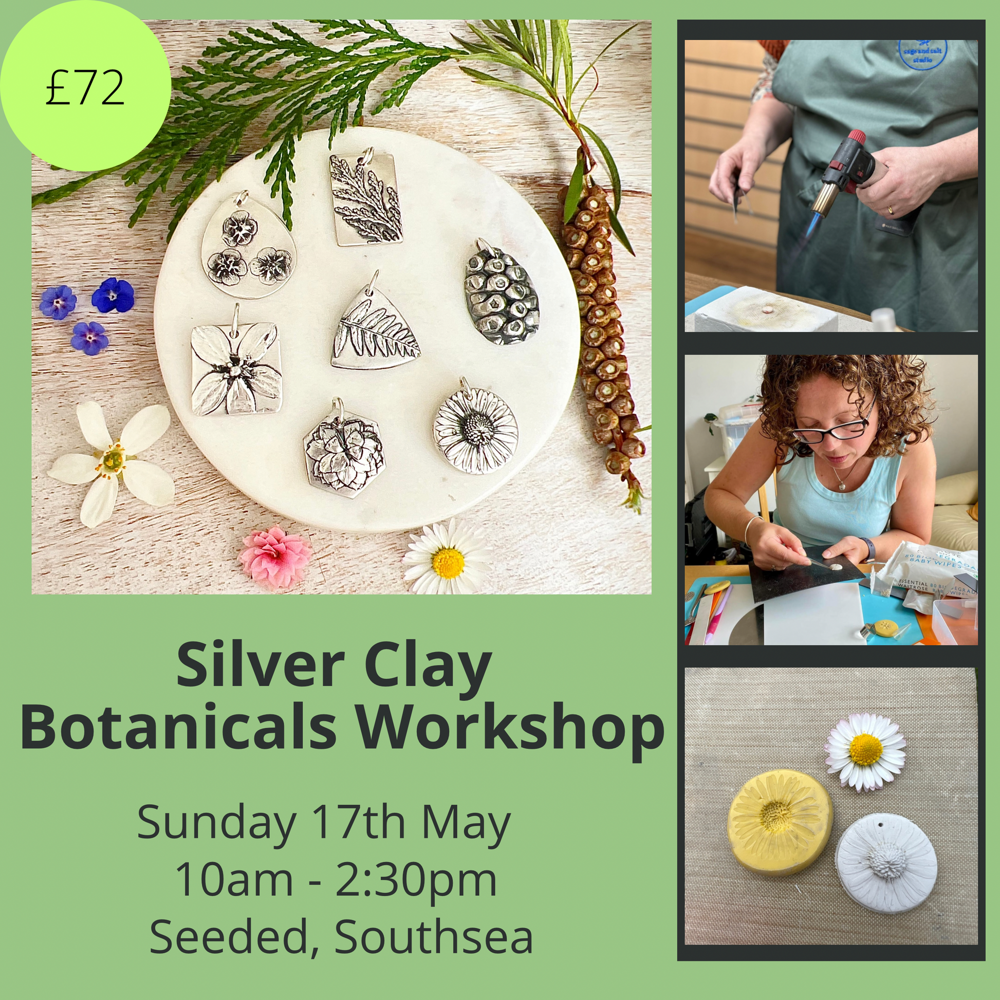 Silver Clay Botanicals Pendant Workshop (Seeded, Sun 17th May) - Silver Magpie Fingerprint Jewellery