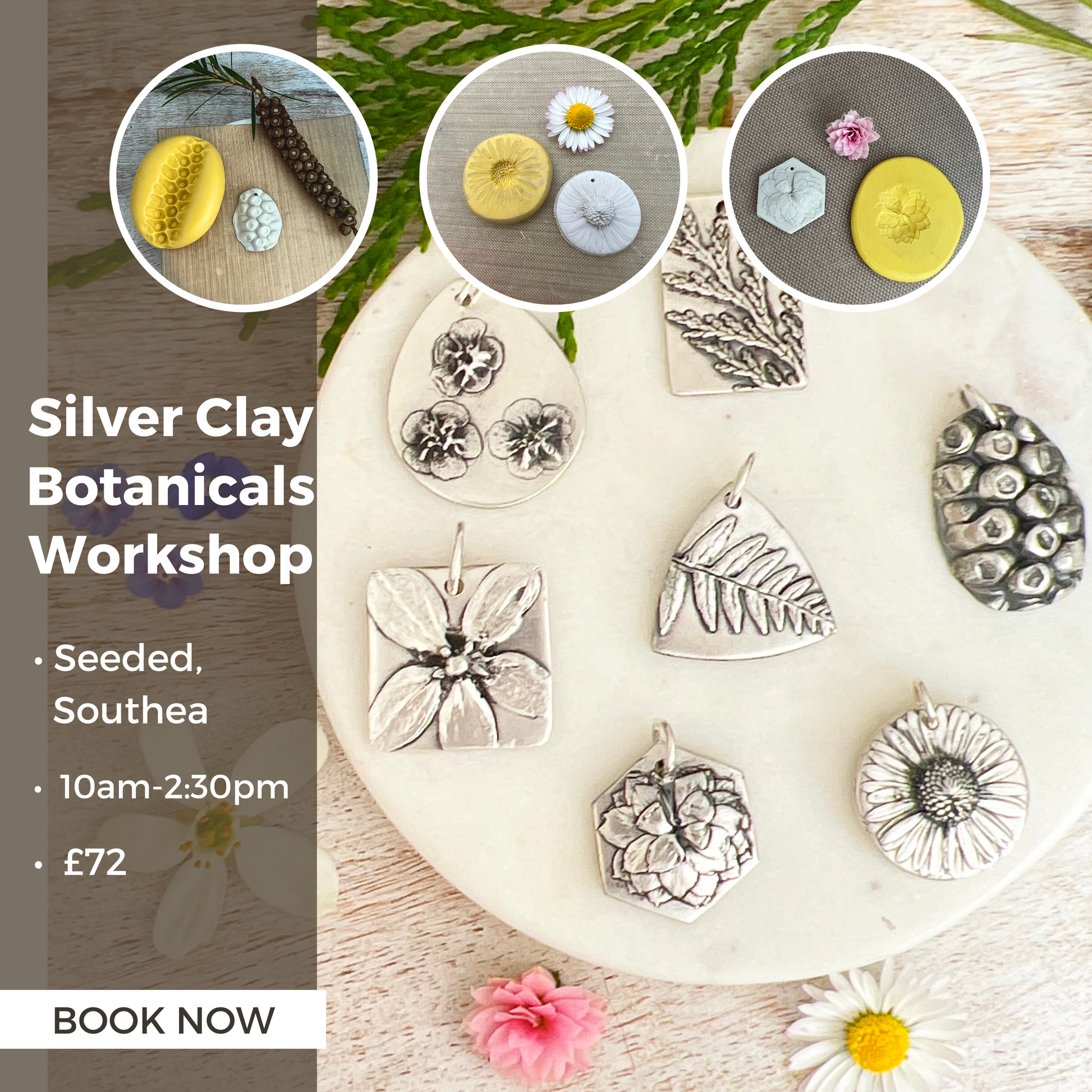 Silver Clay Botanicals Pendant Workshop (Seeded, Sun 17th May) - Silver Magpie Fingerprint Jewellery