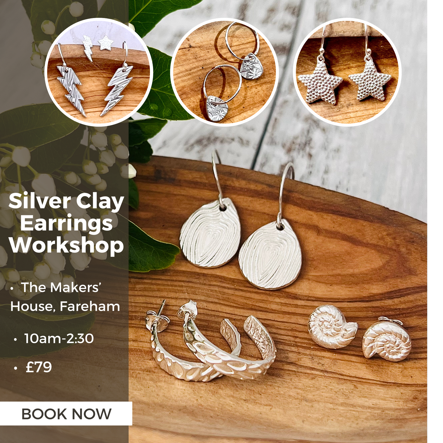 Silver Clay Earrings Workshop (Fareham, Sunday 15th November)