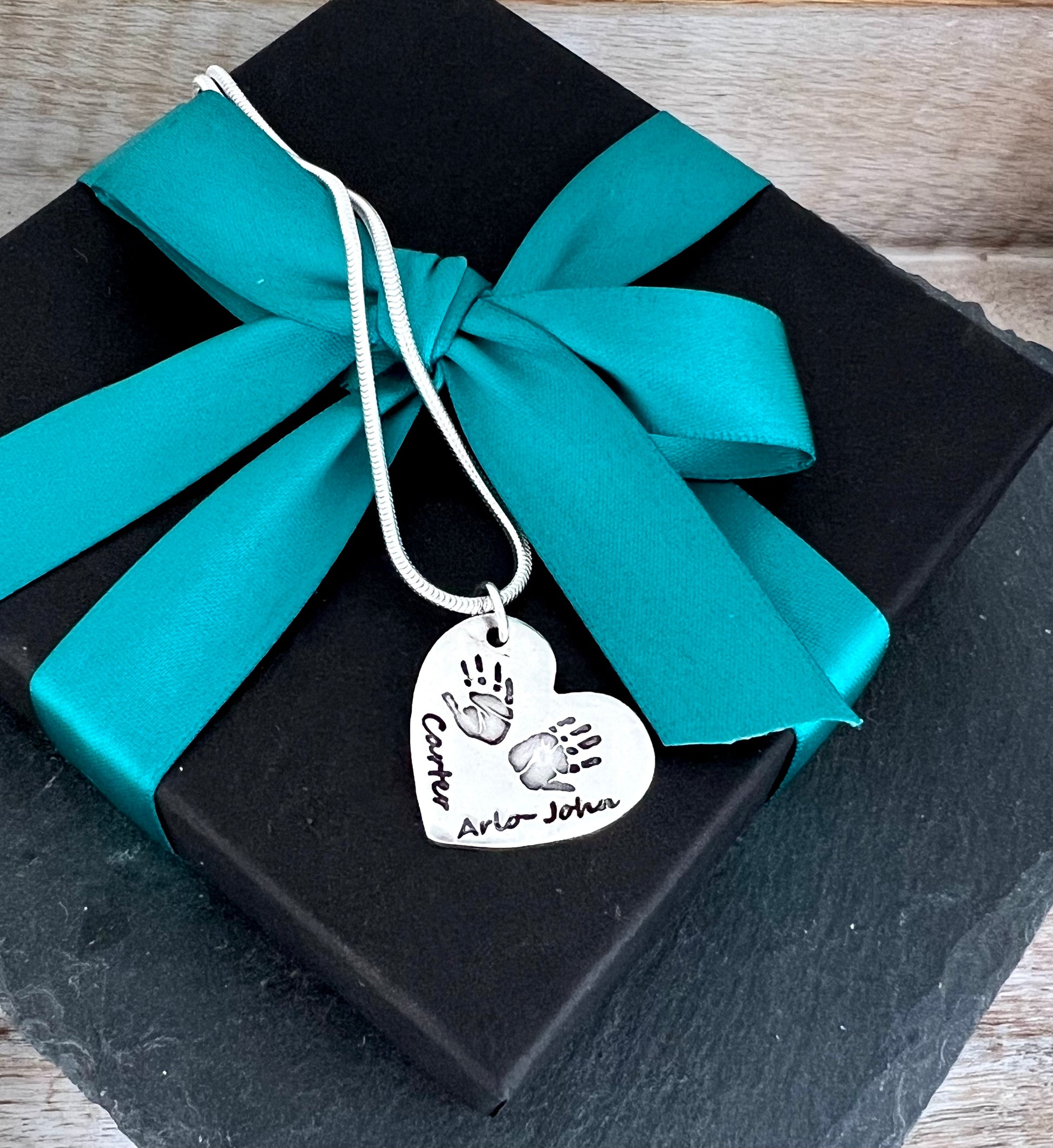 Double Hand Print Necklace (2 children) - Silver Magpie Fingerprint Jewellery