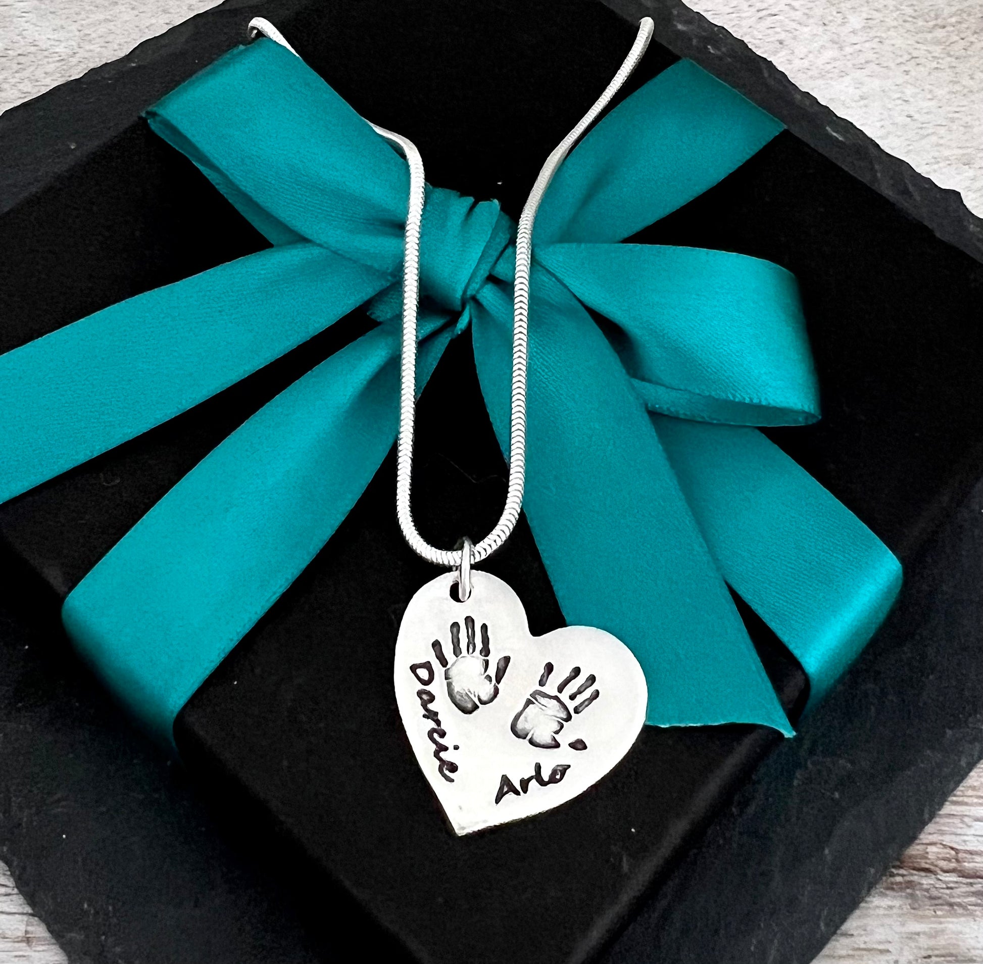 Double Hand Print Necklace (2 children) - Silver Magpie Fingerprint Jewellery