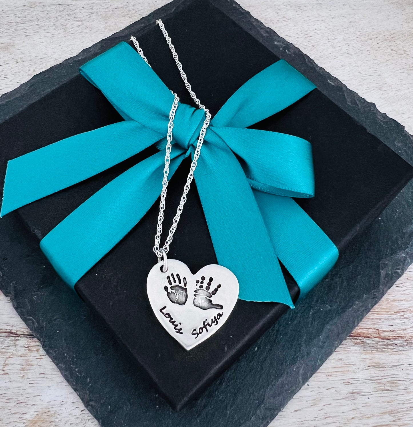 Double Hand Print Necklace (2 children) - Silver Magpie Fingerprint Jewellery