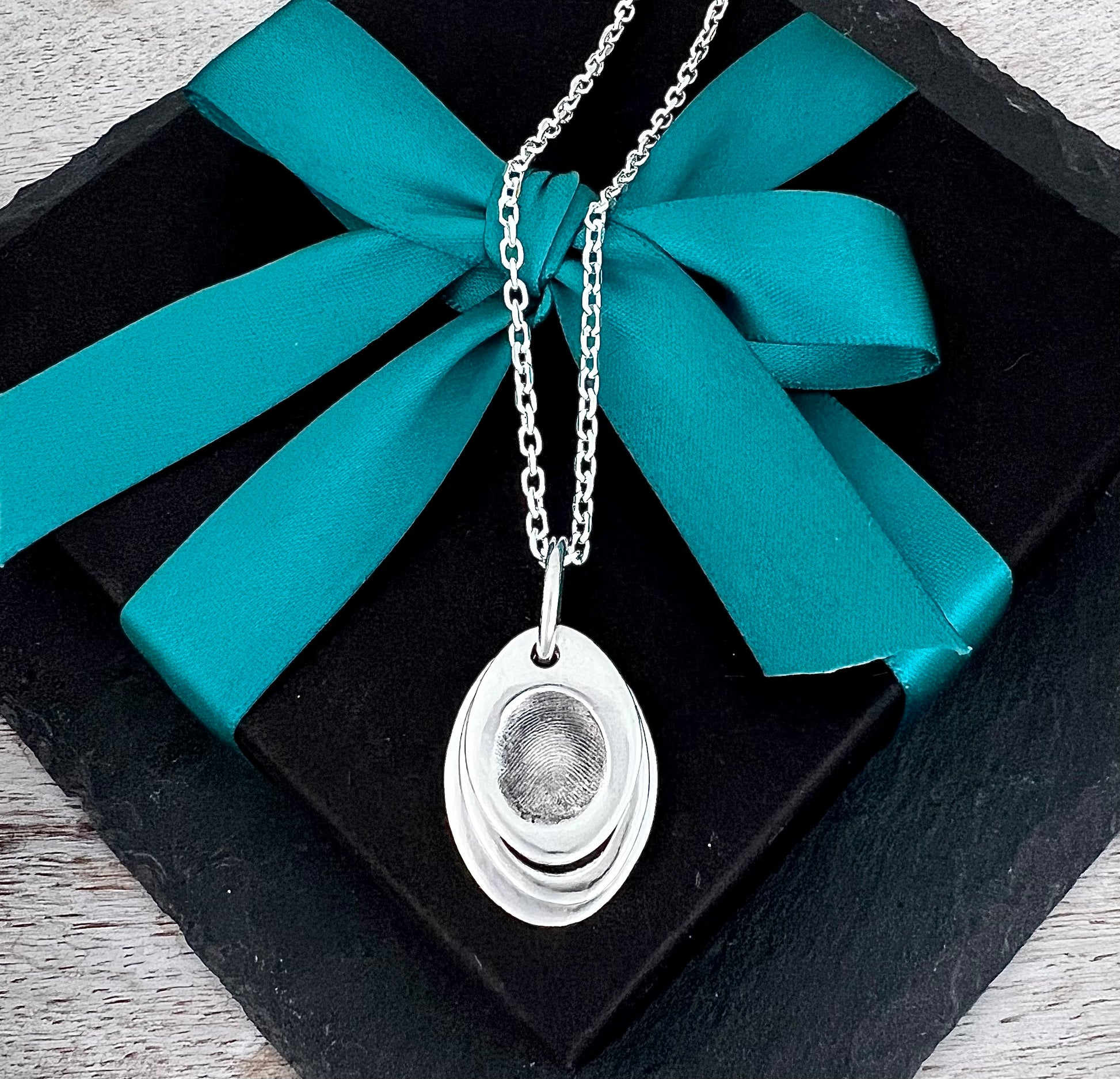 Triple Fingerprint Necklace (Oval) - Silver Magpie Fingerprint Jewellery