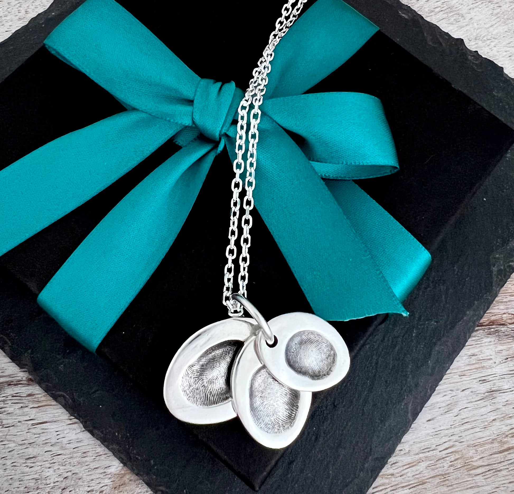 Triple Fingerprint Necklace (Oval) - Silver Magpie Fingerprint Jewellery