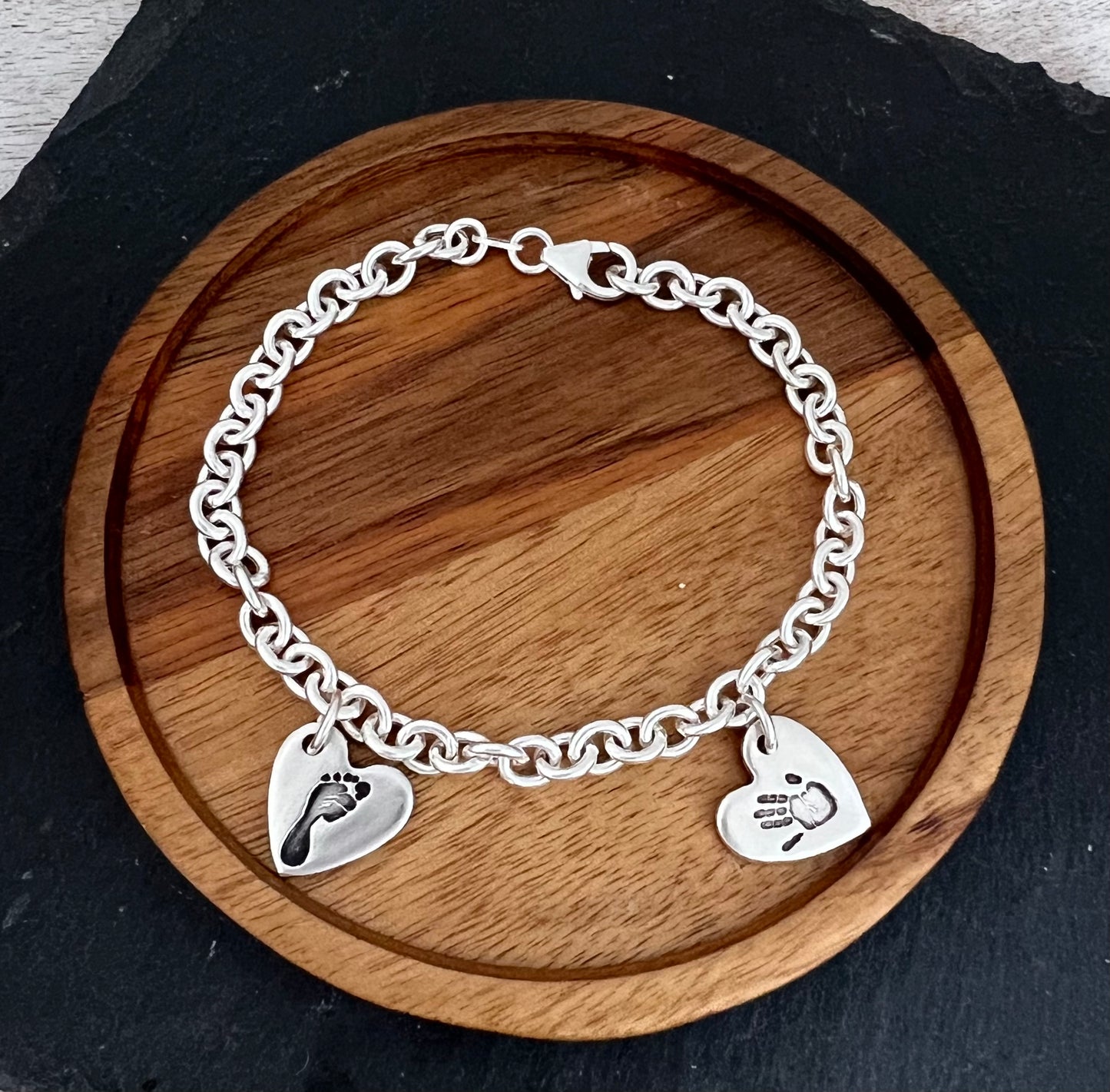 Handprint Footprint Belcher Bracelet - Silver Magpie Fingerprint Jewellery