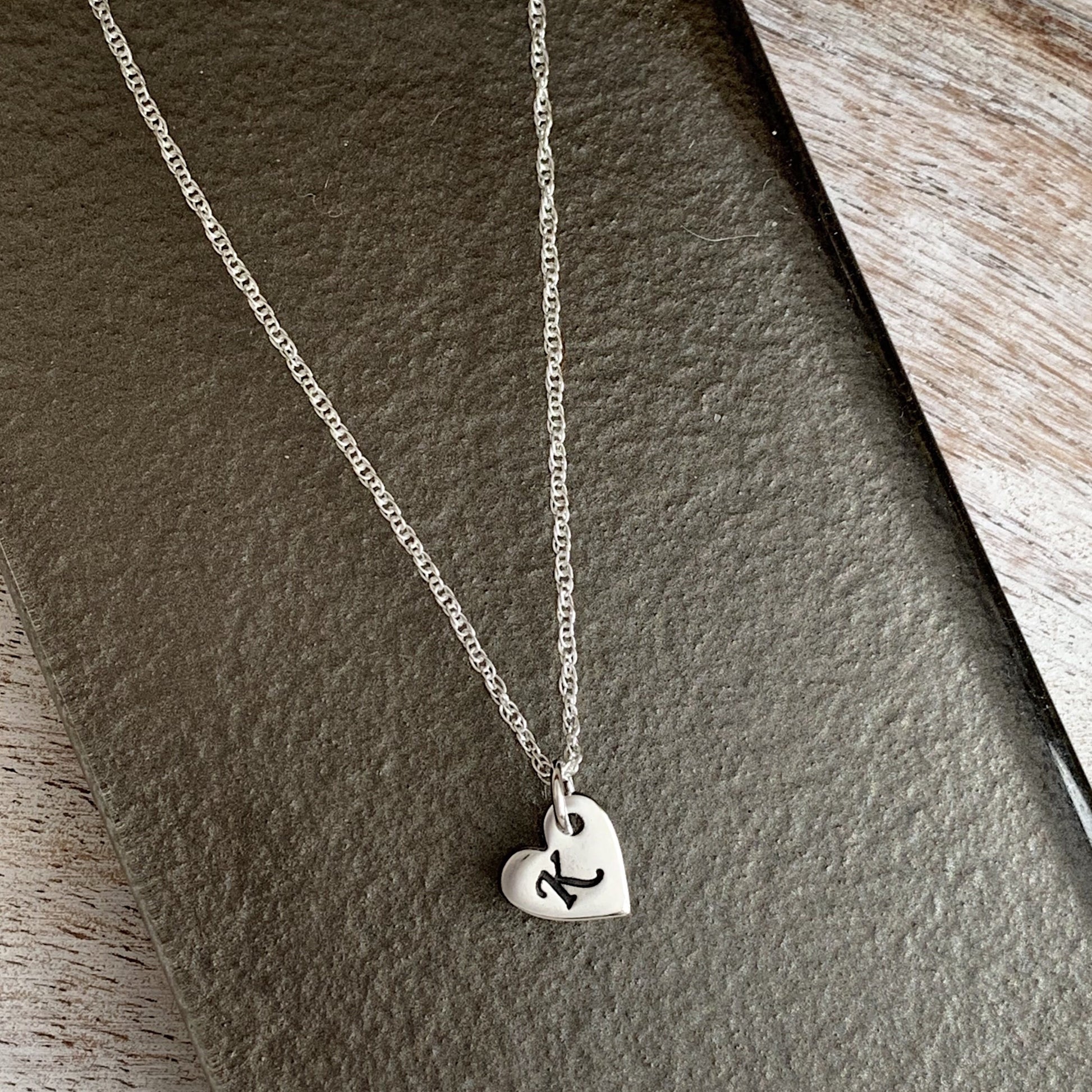 Mini Heart Initial Necklace - Silver Magpie Fingerprint Jewellery