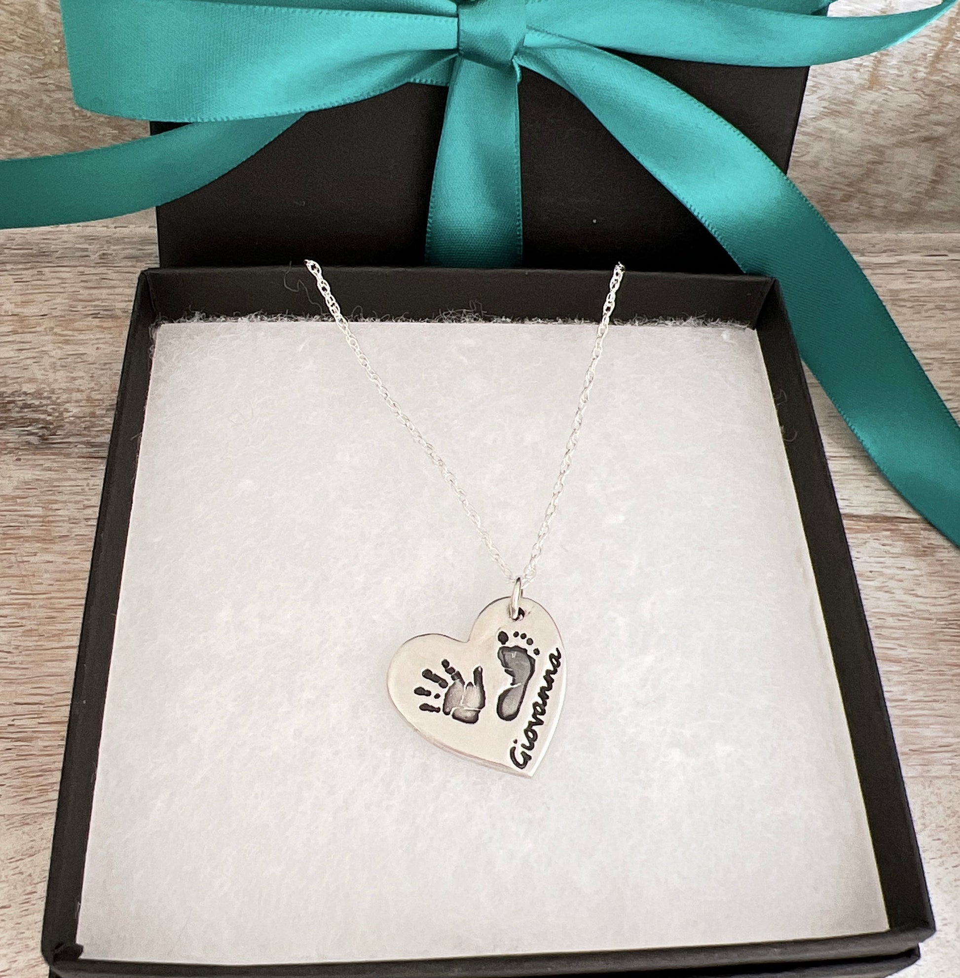 Hand & Foot Print Necklace (Heart) - Silver Magpie Fingerprint Jewellery