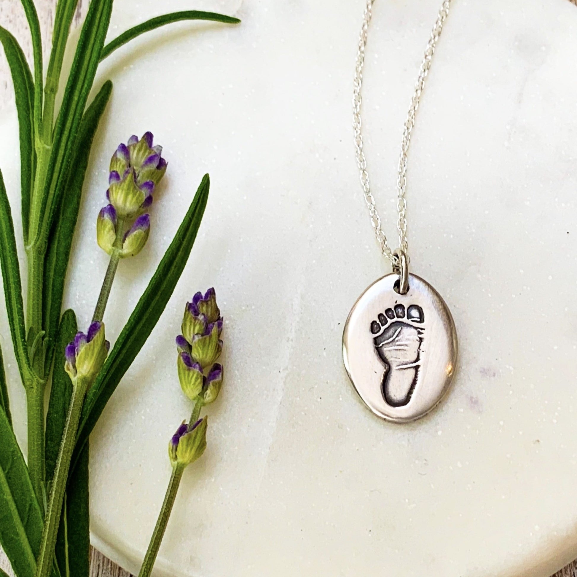 Footprint Necklace (Oval) - Silver Magpie Fingerprint Jewellery