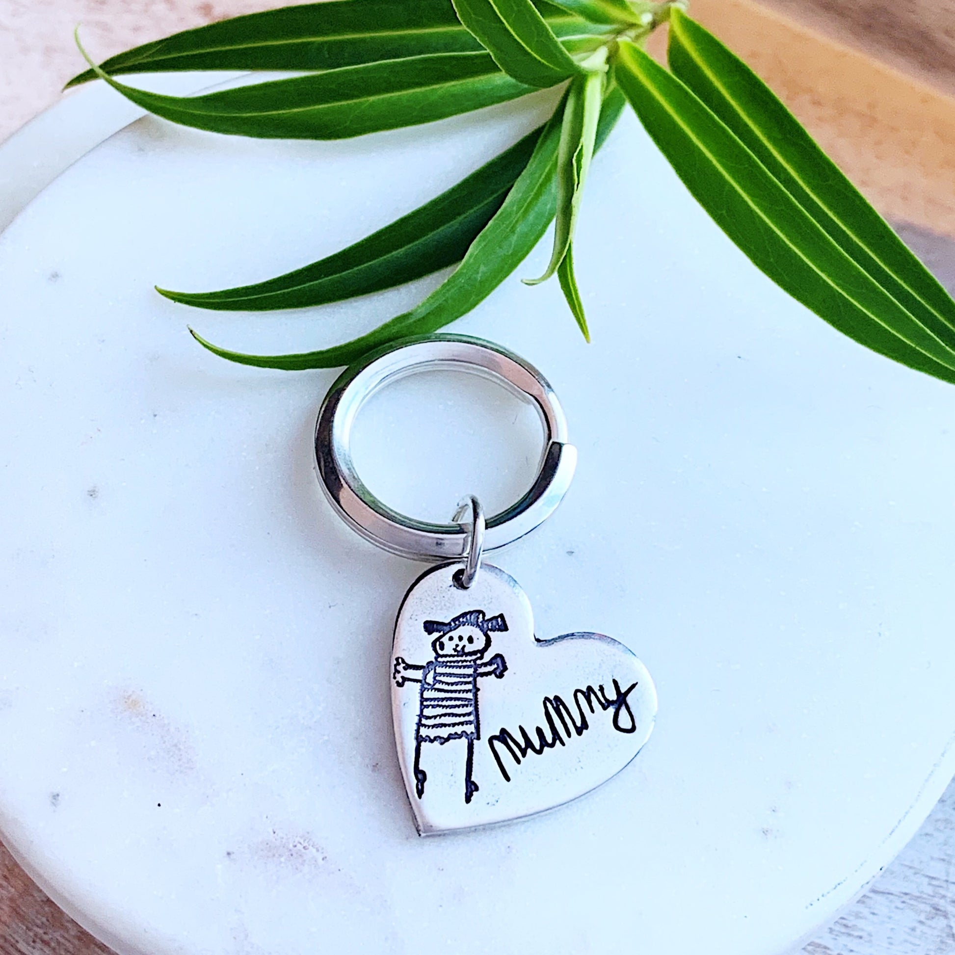 Doodle Keyring - Silver Magpie Fingerprint Jewellery