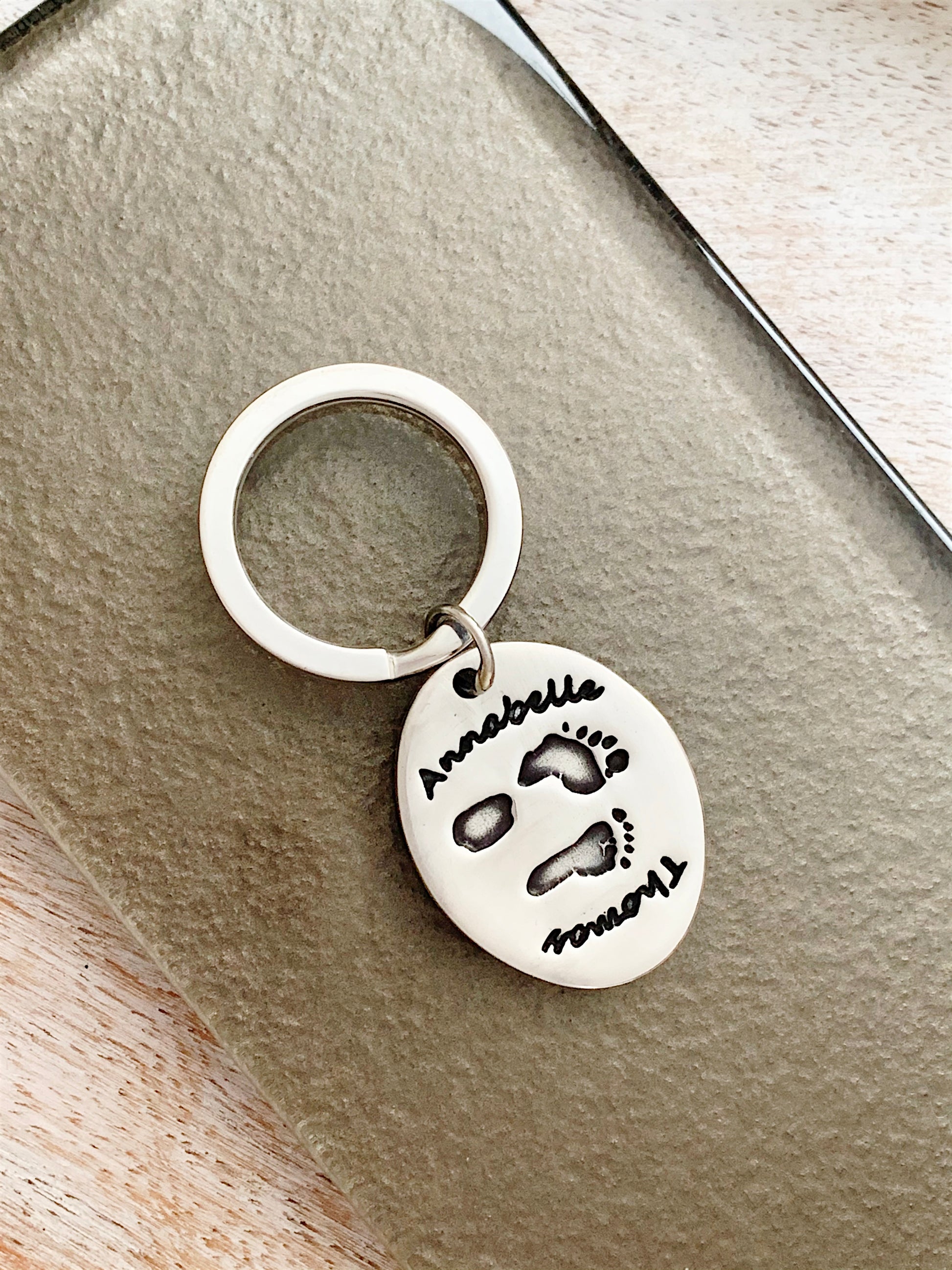 Oval Handprint & Footprint Keyring - Silver Magpie Fingerprint Jewellery