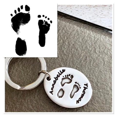 Oval Handprint & Footprint Keyring - Silver Magpie Fingerprint Jewellery