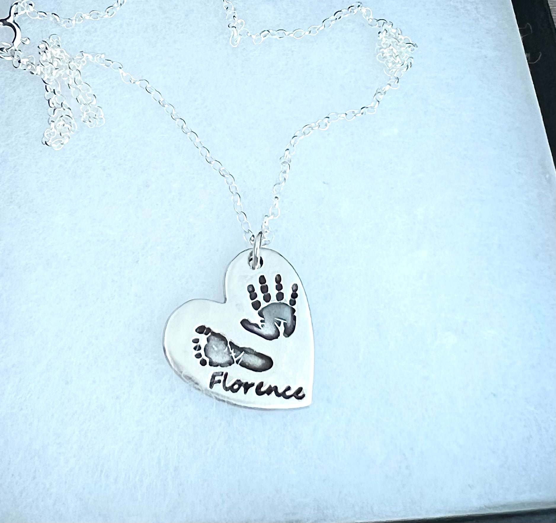 Hand & Foot Print Necklace (Heart) - Silver Magpie Fingerprint Jewellery