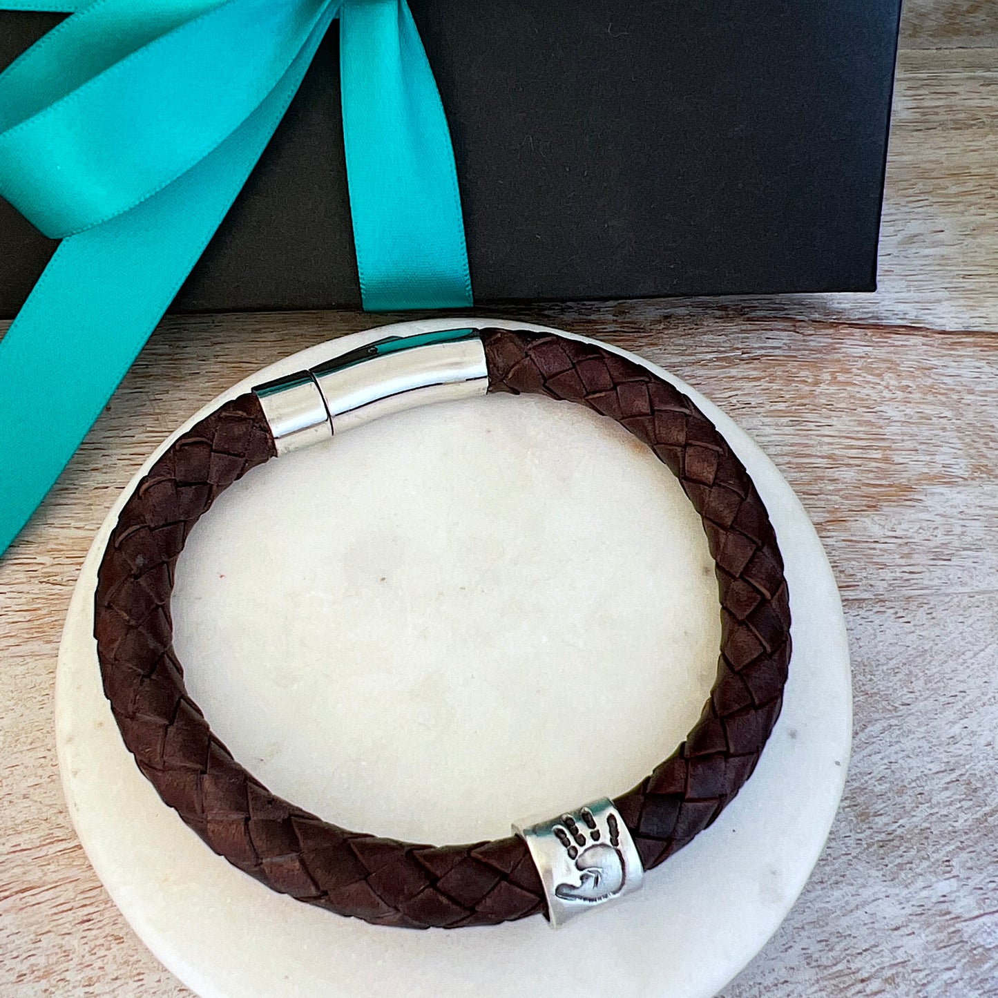 Leather Handprint Bracelet - Silver Magpie Fingerprint Jewellery
