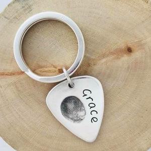 Fingerprint Keyring (Plectrum) - Silver Magpie Fingerprint Jewellery