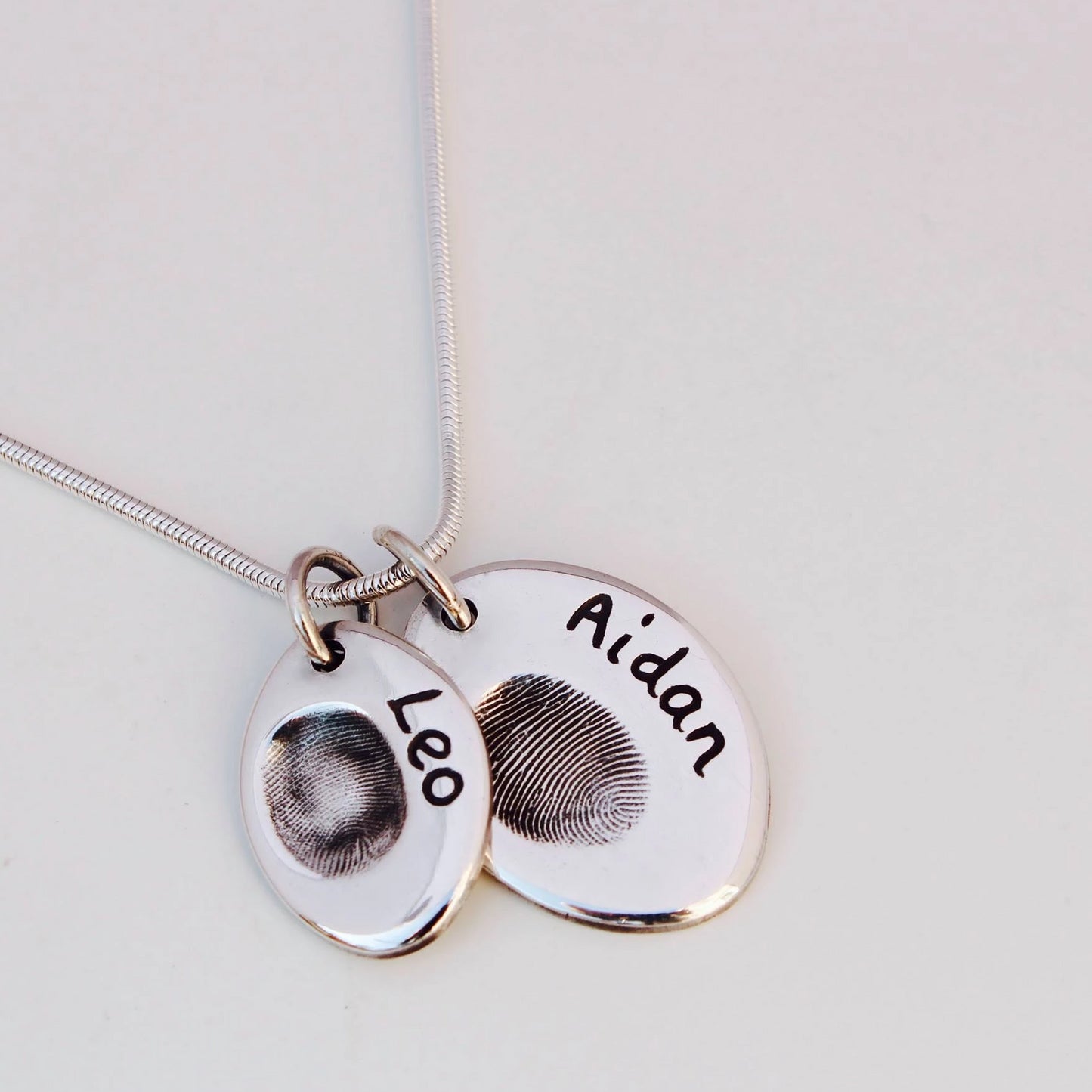 Double Fingerprint Necklace (Oval) - Silver Magpie Fingerprint Jewellery