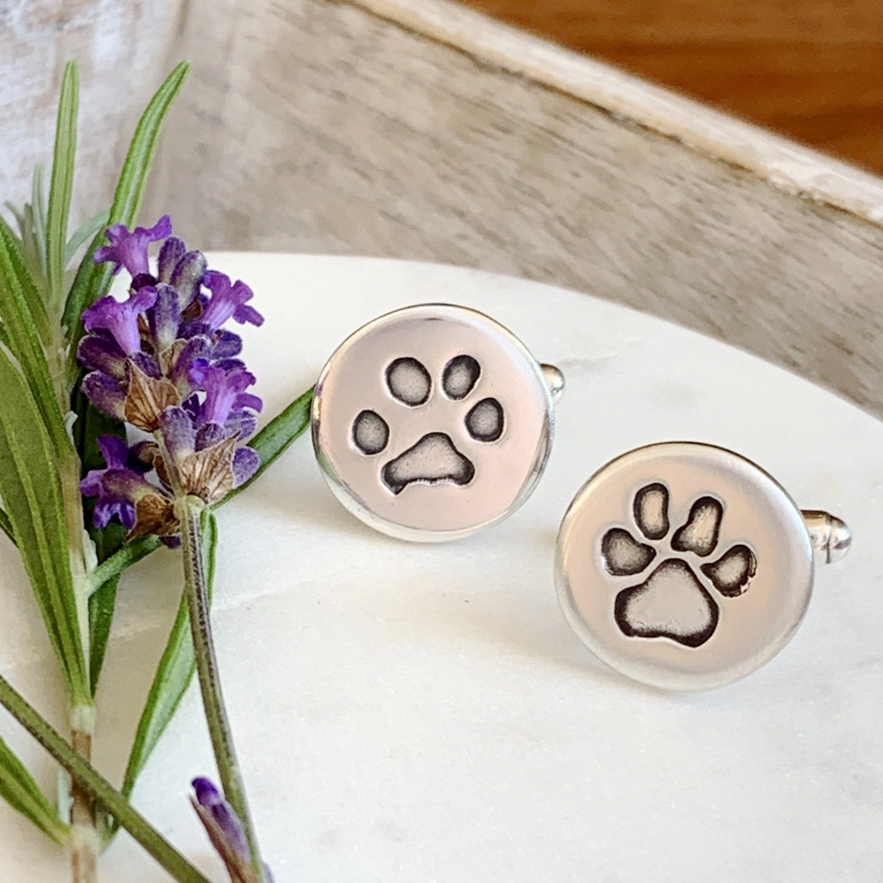 Paw Print Cufflinks (Round) - Silver Magpie Fingerprint Jewellery