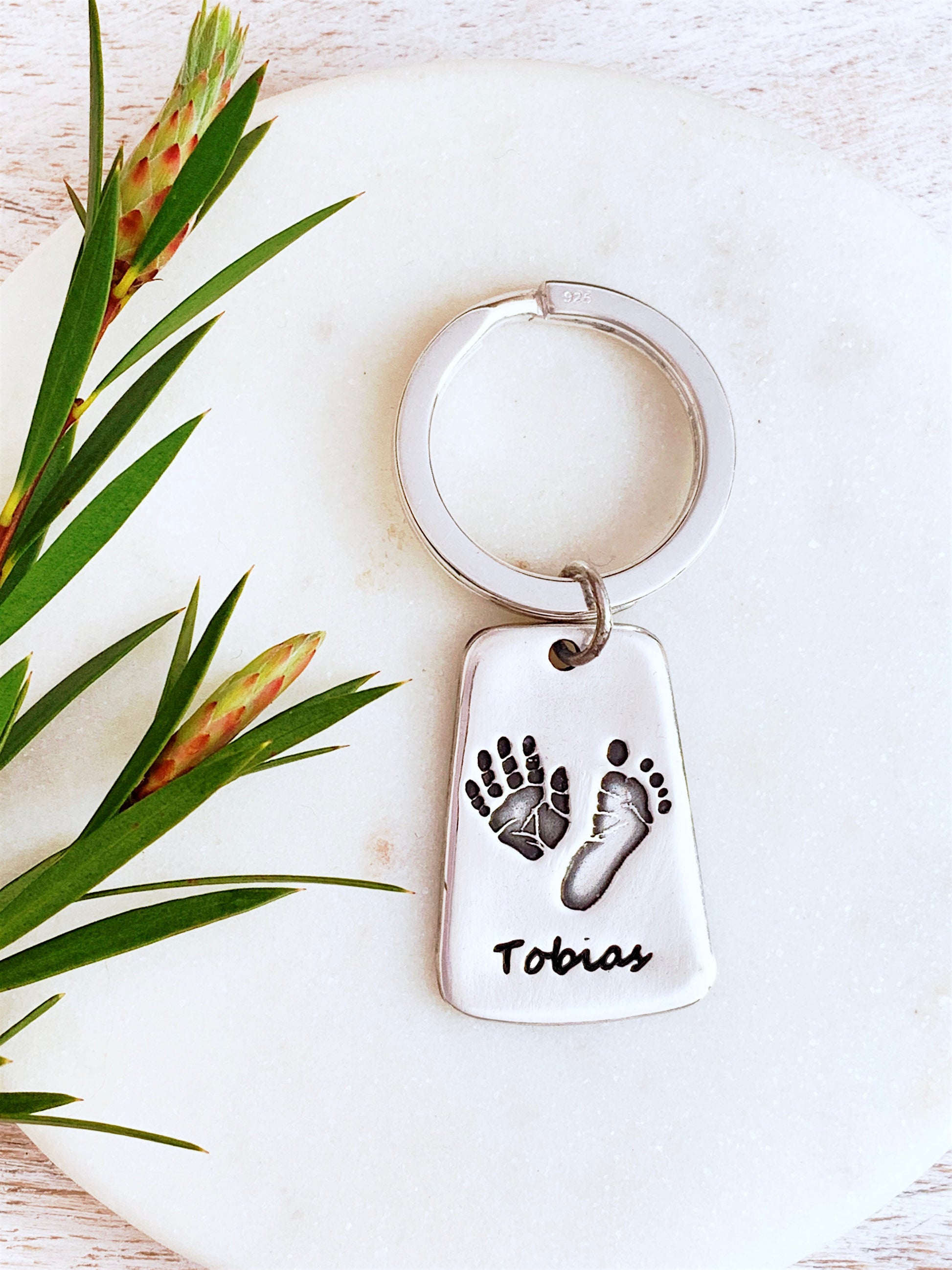 Oval Handprint & Footprint Keyring - Silver Magpie Fingerprint Jewellery