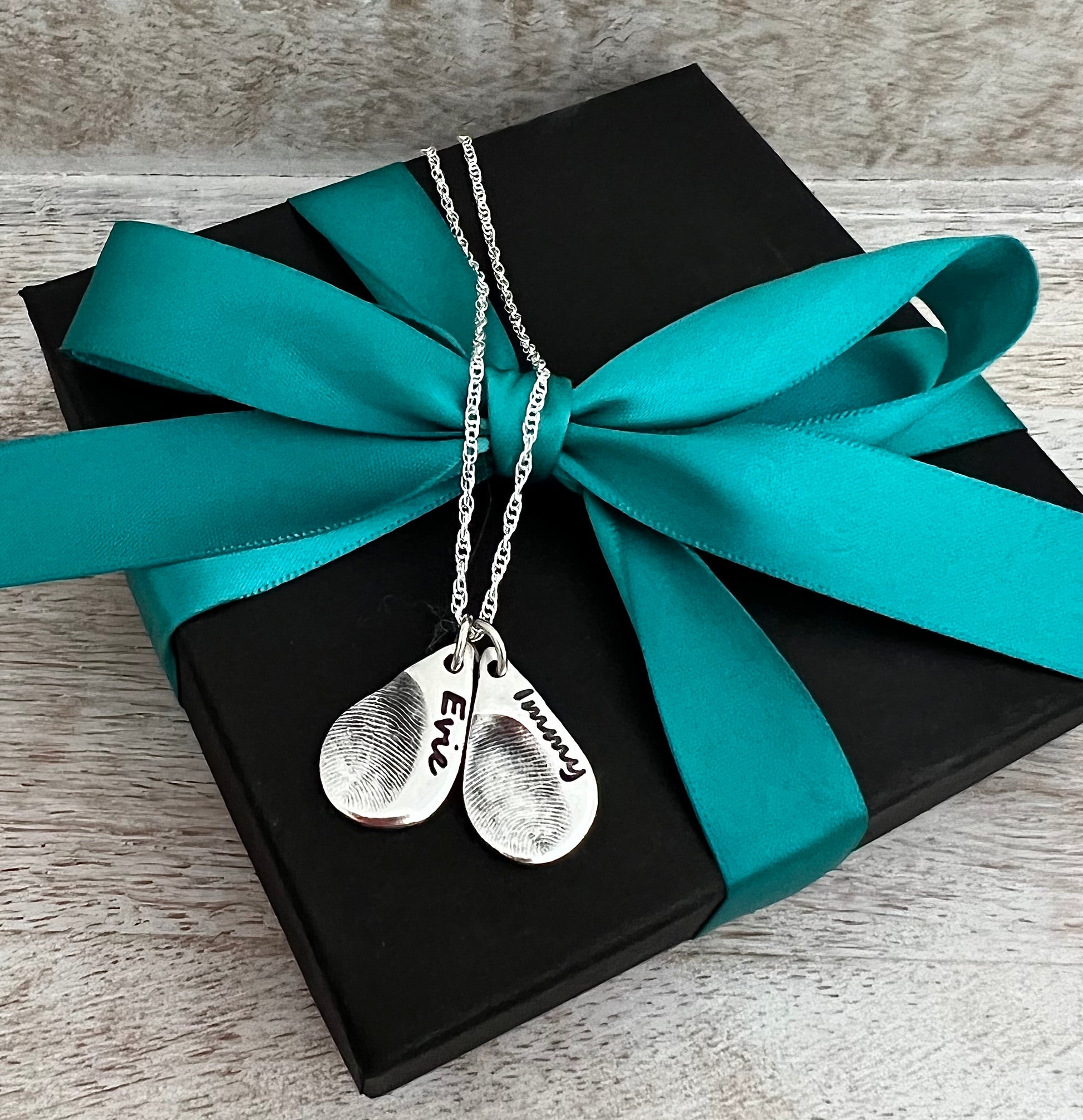 Double Fingerprint Necklace (Teardrop) - Silver Magpie Fingerprint Jewellery