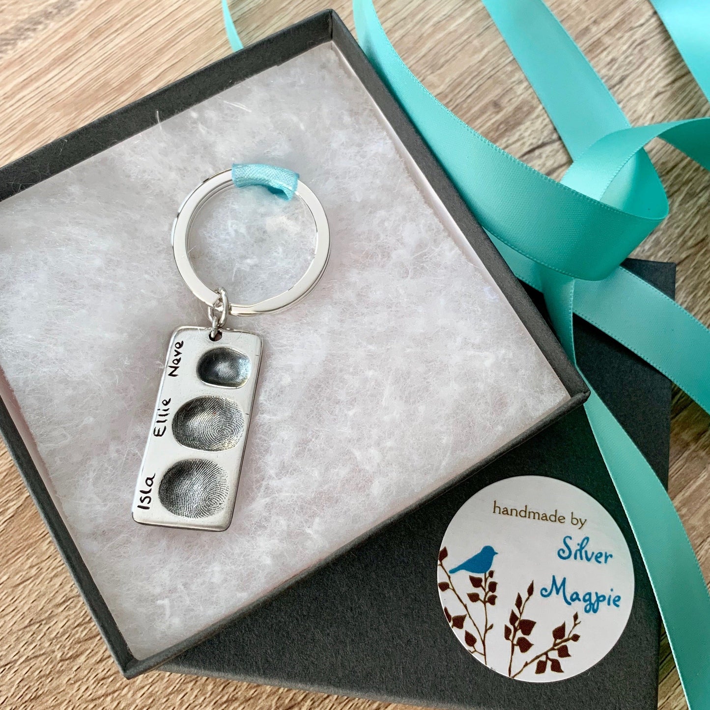 Fingerprint Keyring - Silver Magpie Fingerprint Jewellery