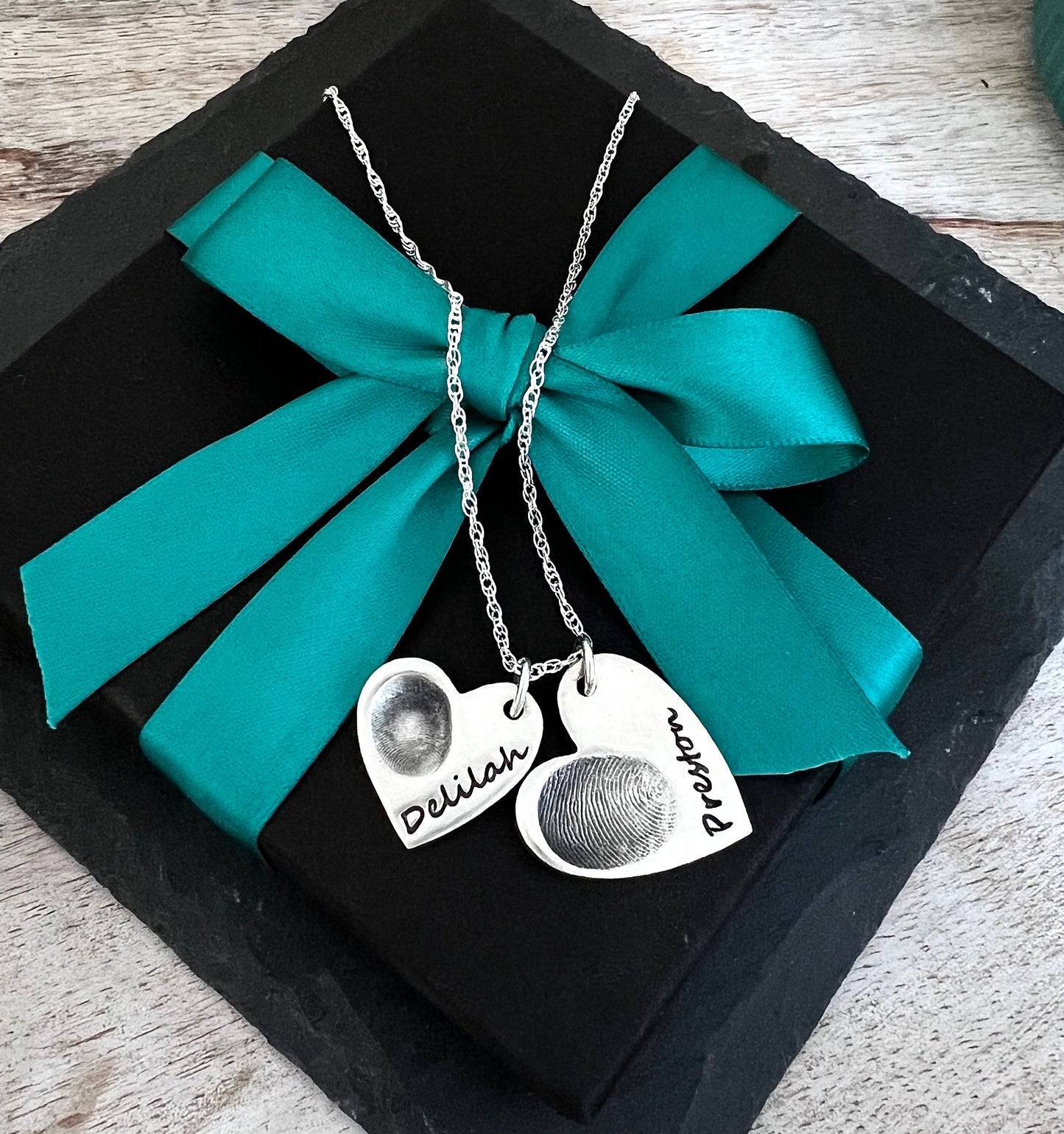 Double Fingerprint Necklace (Heart) - Silver Magpie Fingerprint Jewellery