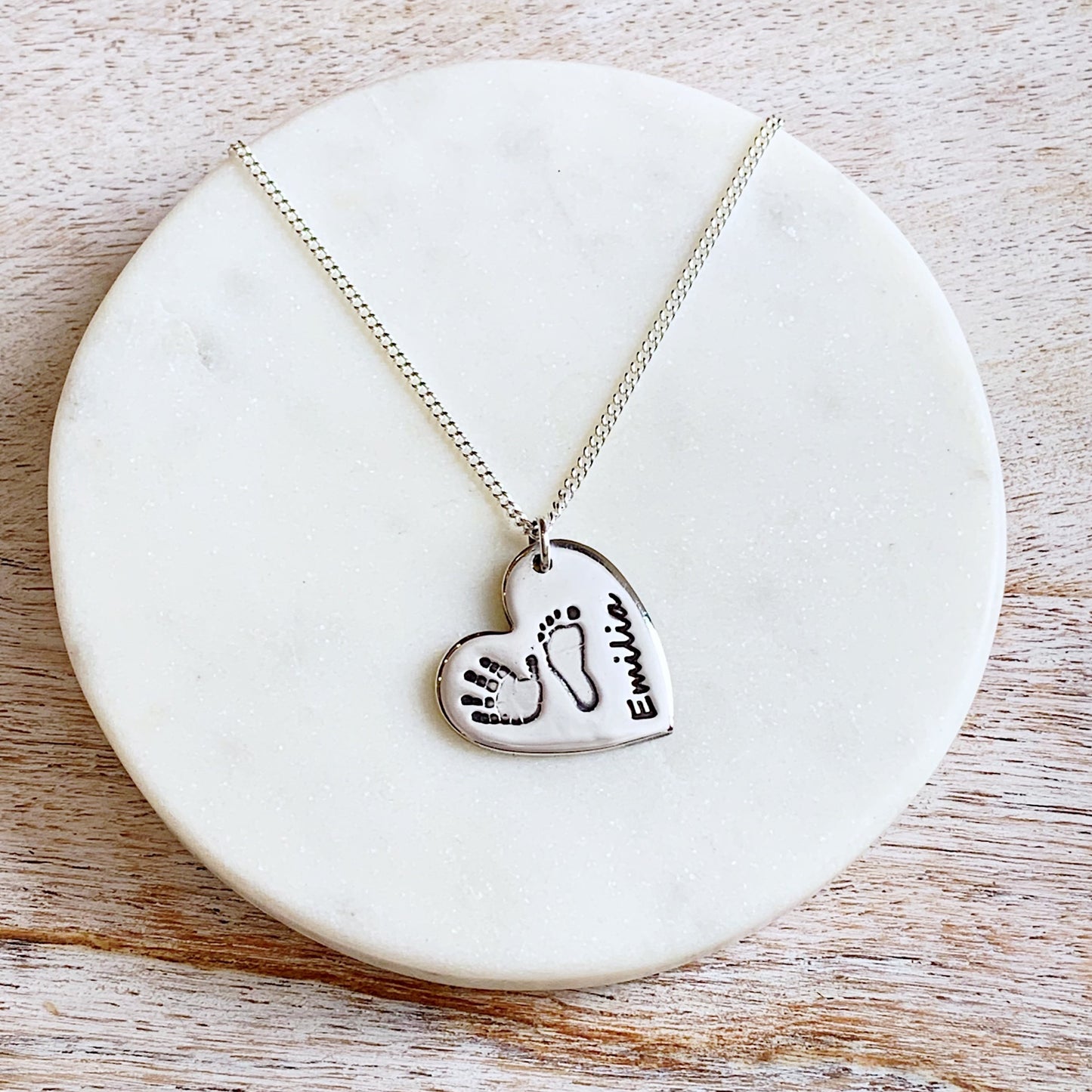 Hand & Foot Print Necklace (Heart) - Silver Magpie Fingerprint Jewellery