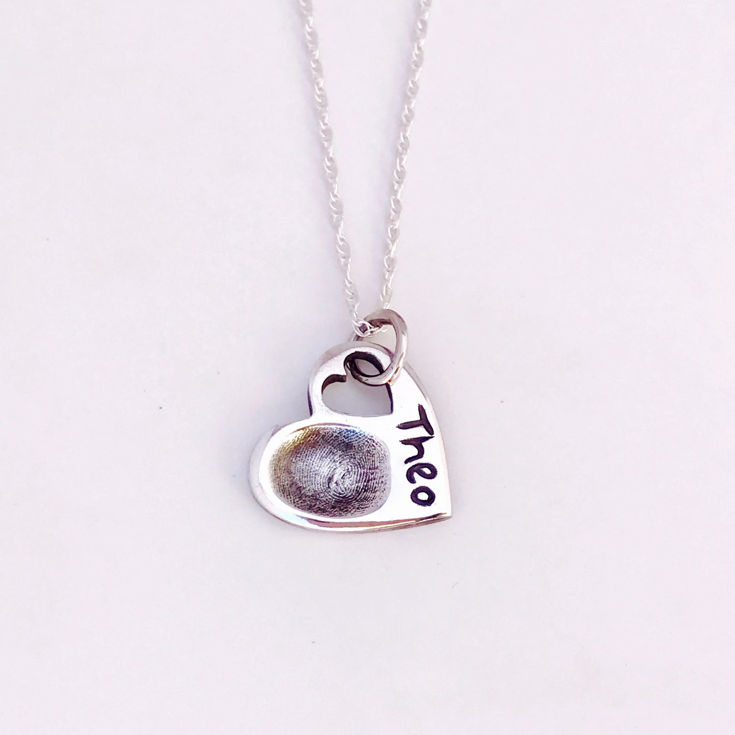 Fingerprint Necklace (Tiny Heart) - Silver Magpie Fingerprint Jewellery