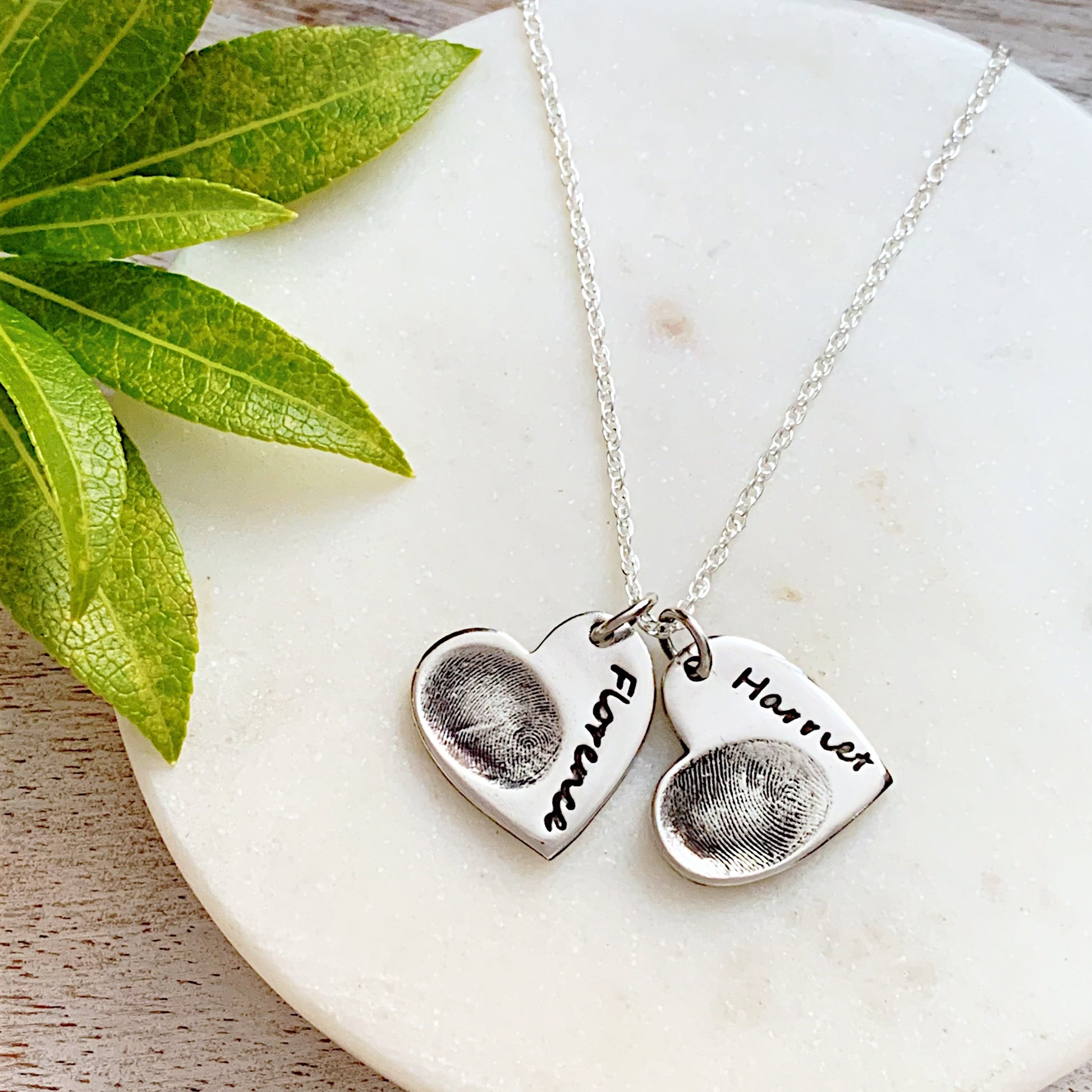 Double Fingerprint Necklace (Heart) - Silver Magpie Fingerprint Jewellery