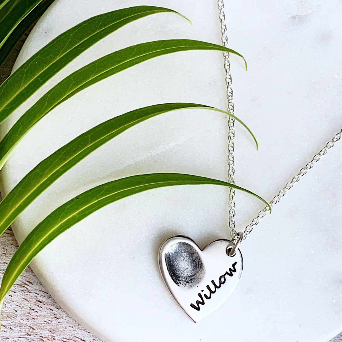 Fingerprint Necklace (Heart) - Silver Magpie Fingerprint Jewellery