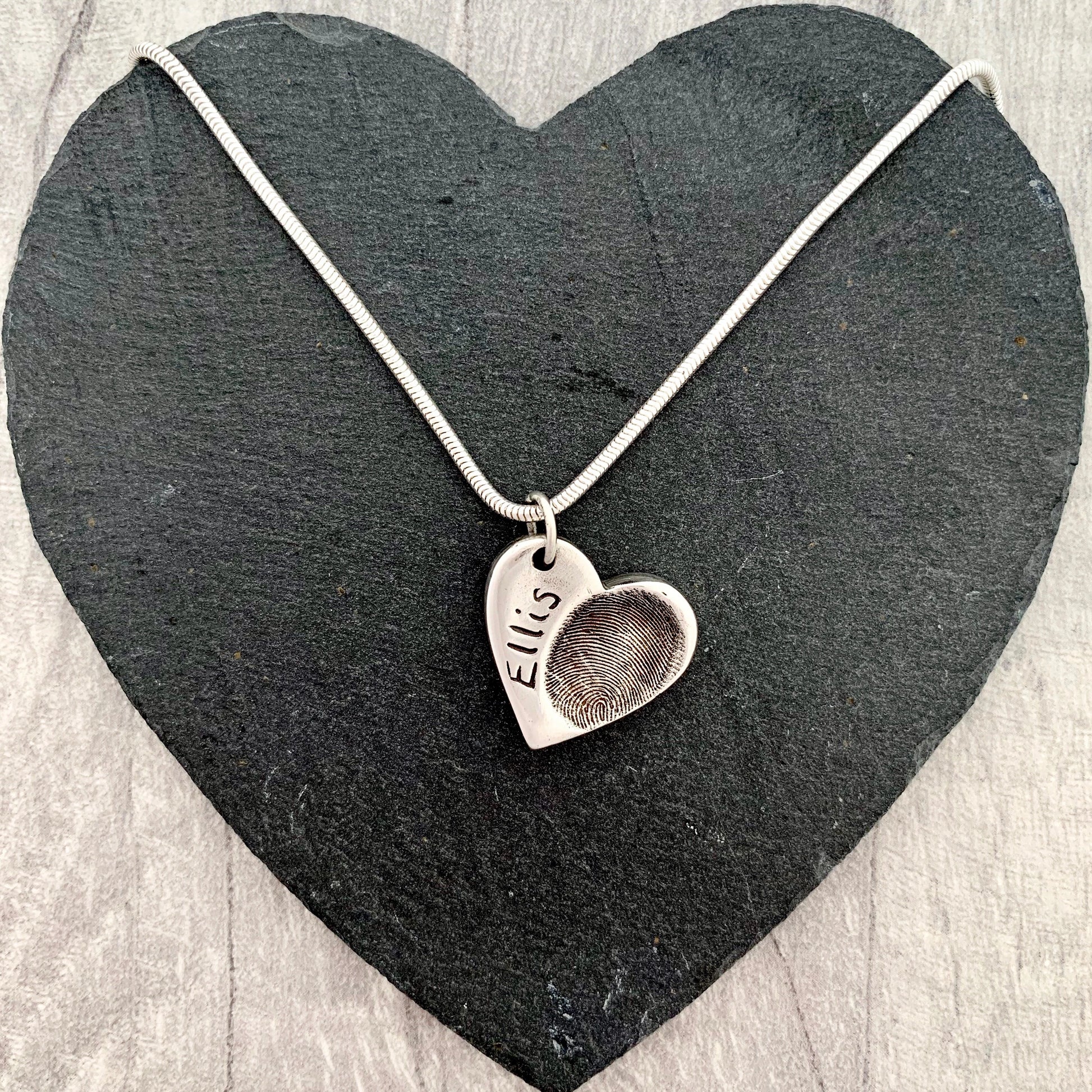 Fingerprint Necklace (Heart) - Silver Magpie Fingerprint Jewellery