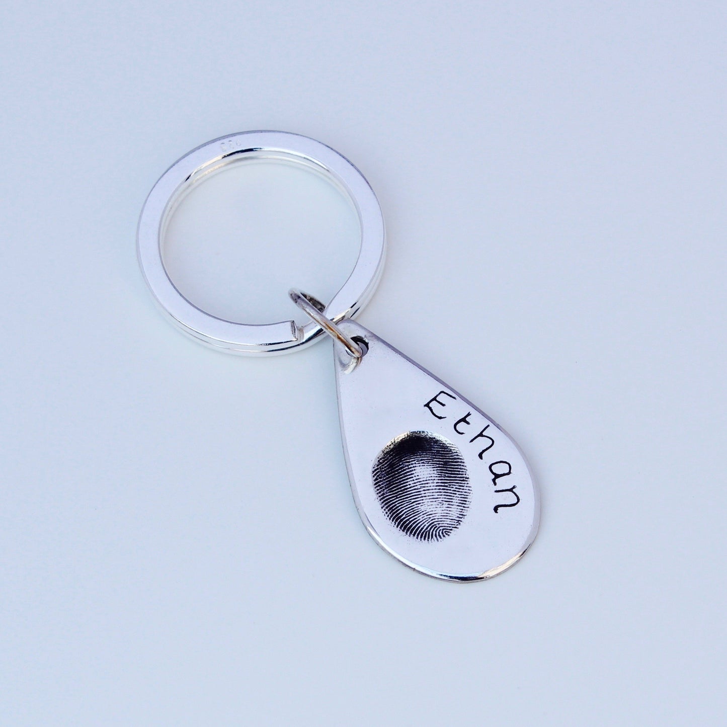 Fingerprint Keyring (Teardrop) - Silver Magpie Fingerprint Jewellery