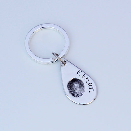 Fingerprint Keyring (Teardrop) - Silver Magpie Fingerprint Jewellery