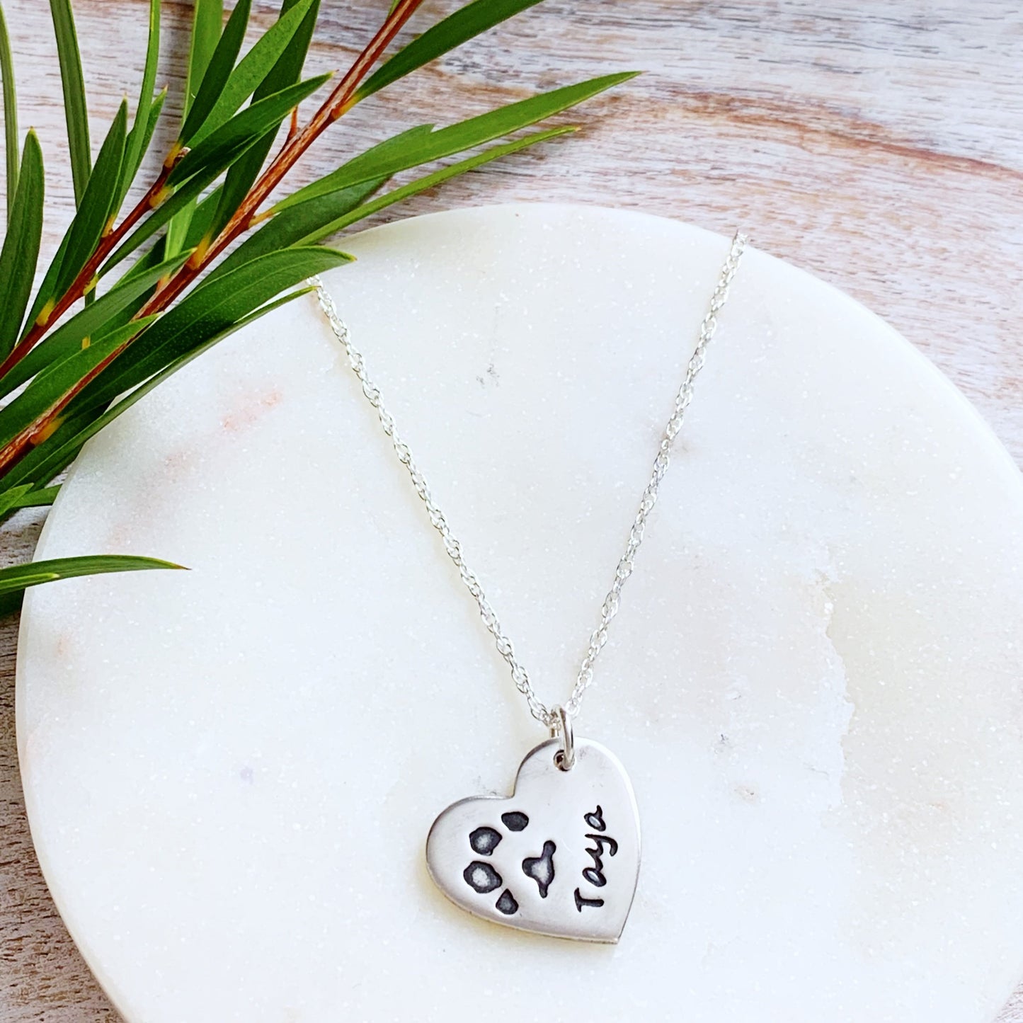 Pawprint Necklace (Heart) - Silver Magpie Fingerprint Jewellery