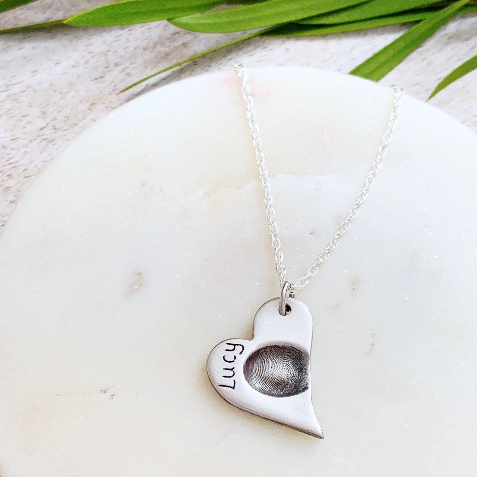 Fingerprint Necklace (Heart) - Silver Magpie Fingerprint Jewellery