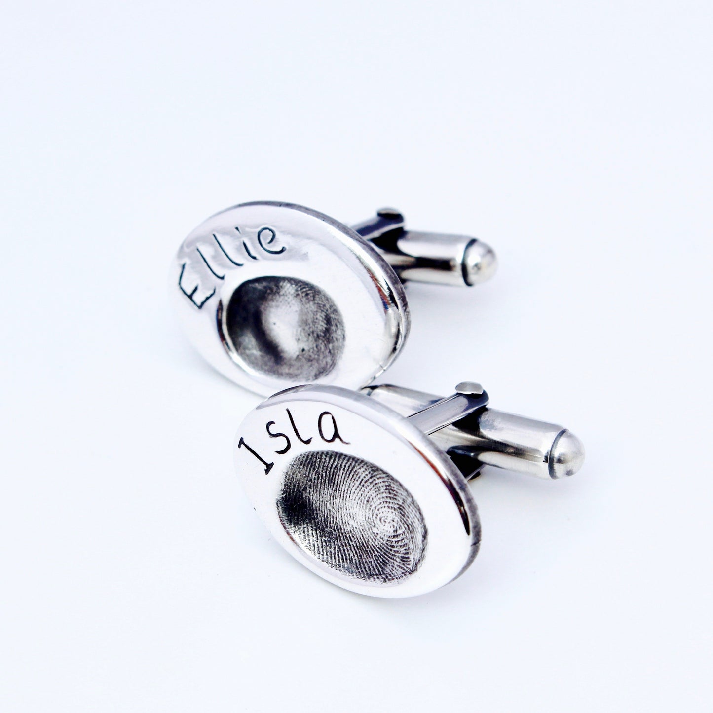 Fingerprint Cufflinks (Oval) - Silver Magpie Fingerprint Jewellery