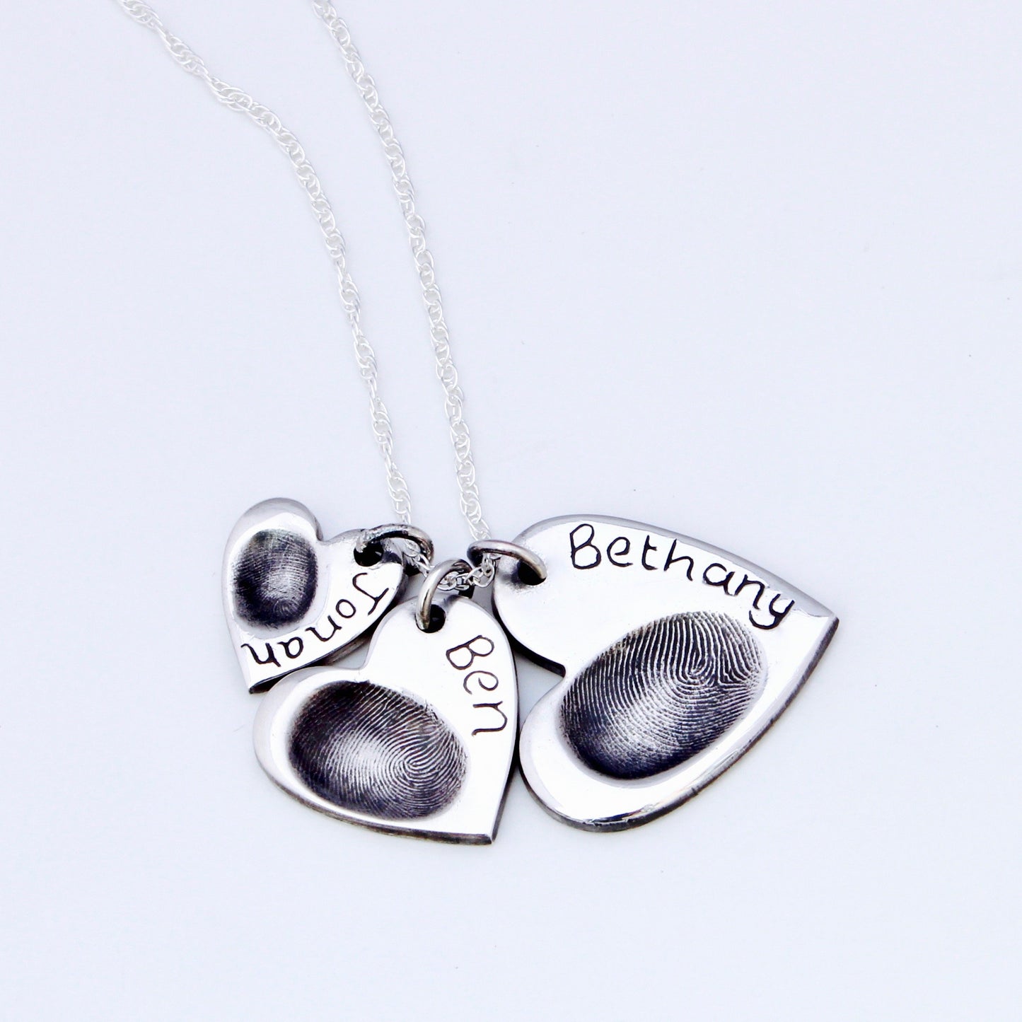 Triple Fingerprint Necklace (Heart) - Silver Magpie Fingerprint Jewellery