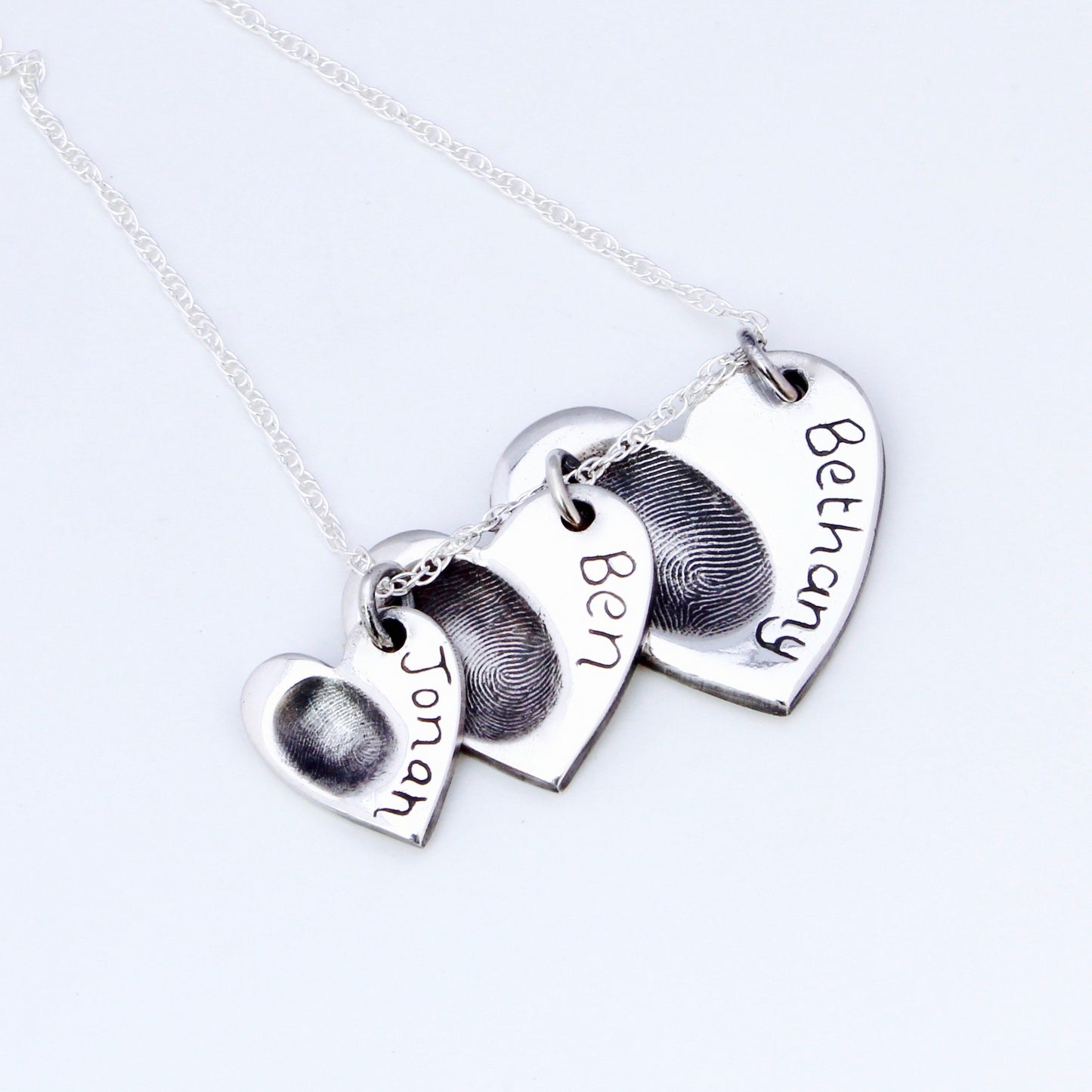 Triple Fingerprint Necklace (Heart) - Silver Magpie Fingerprint Jewellery