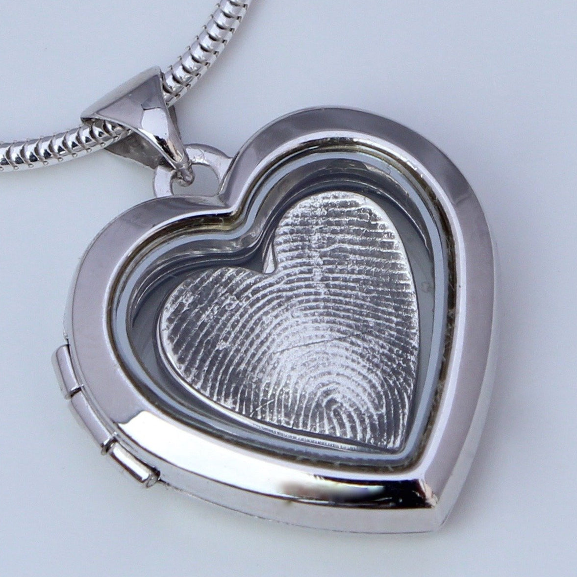 Fingerprint Locket (Heart) - Silver Magpie Fingerprint Jewellery